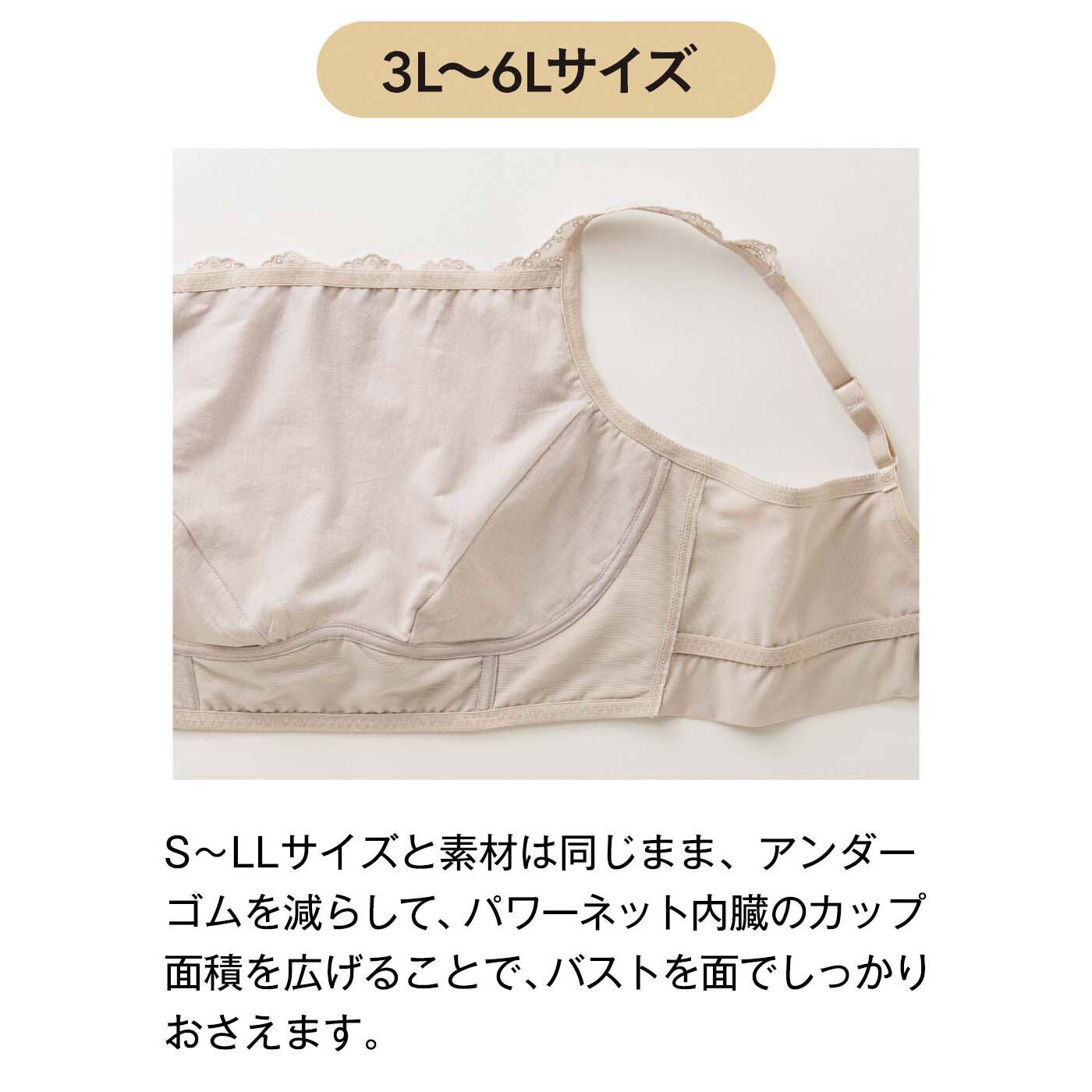 WEB限定お買い得商品|ボリュームおさえて フラットブラ〈3L～6L/コットンレース〉〈ブラウン〉|※お届けするカラーとは異なります。