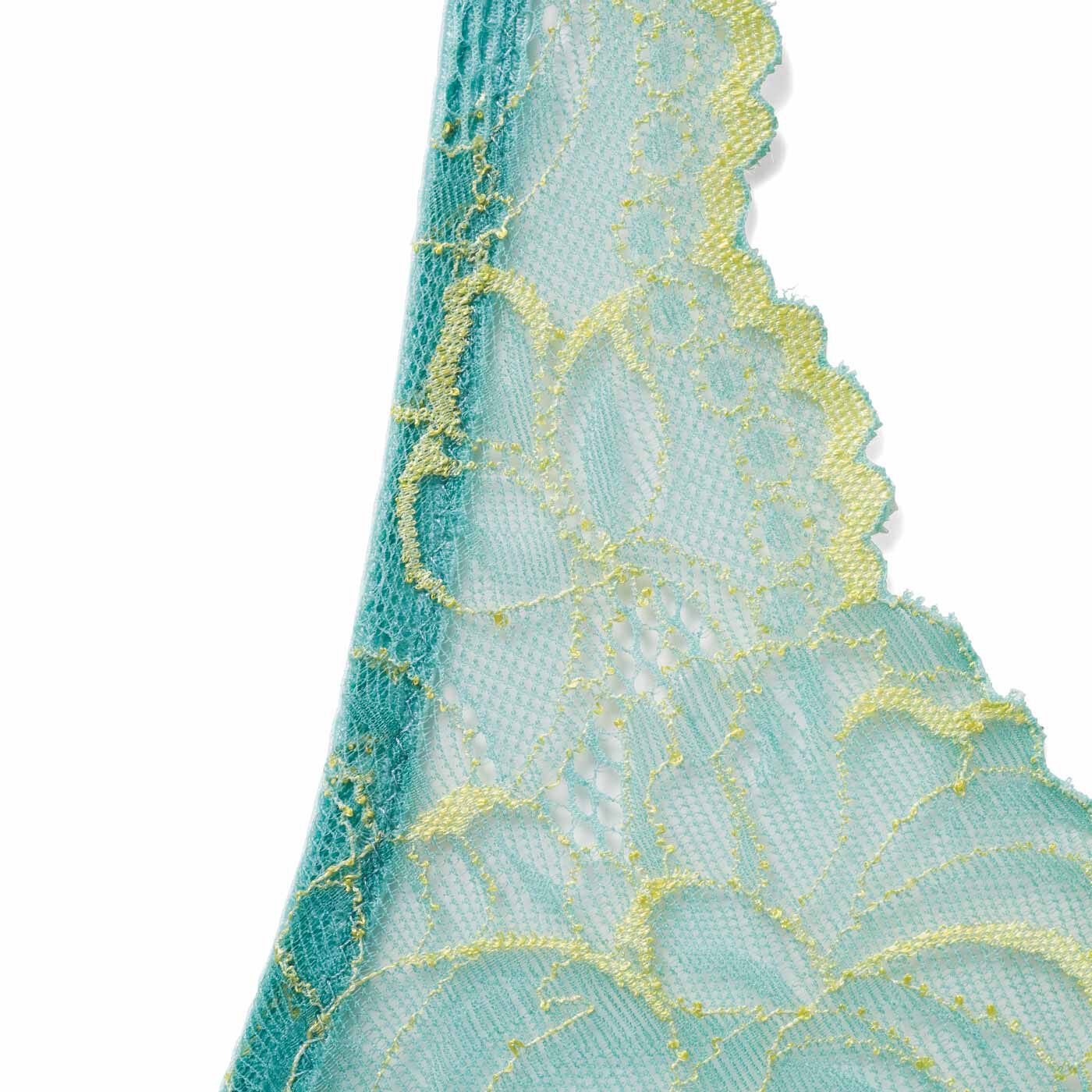 Real Stock|肩甲骨をらくらく意識で背筋ピン！ ヨガ気分ブラ〈フローラルレース〉〈レモン〉|軽やかで華やかなレース。お届けするカラーとは異なります。