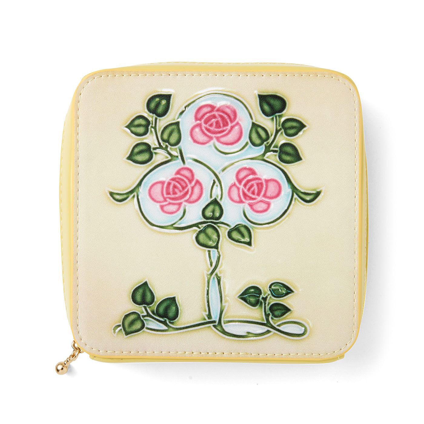 Real Stock|『世界のタイル博物館』和製マジョリカタイル模様のスクエアポーチ|2：小さなブーケ