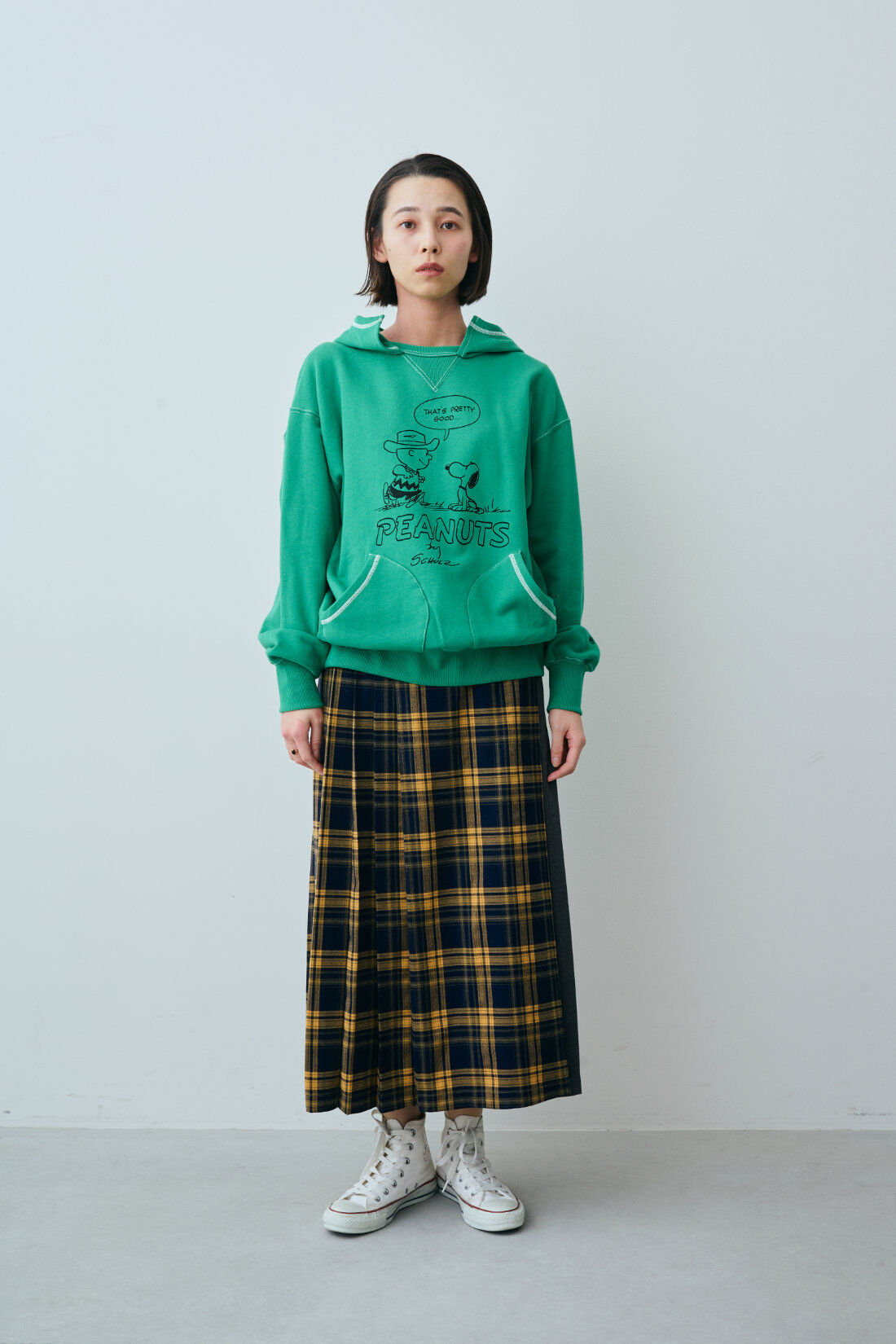 Real Stock|MEDE19F 〈SELECT〉【LEE】PEANUTS RETRO HOODIE|〈グリーン〉モデル身長：168cm