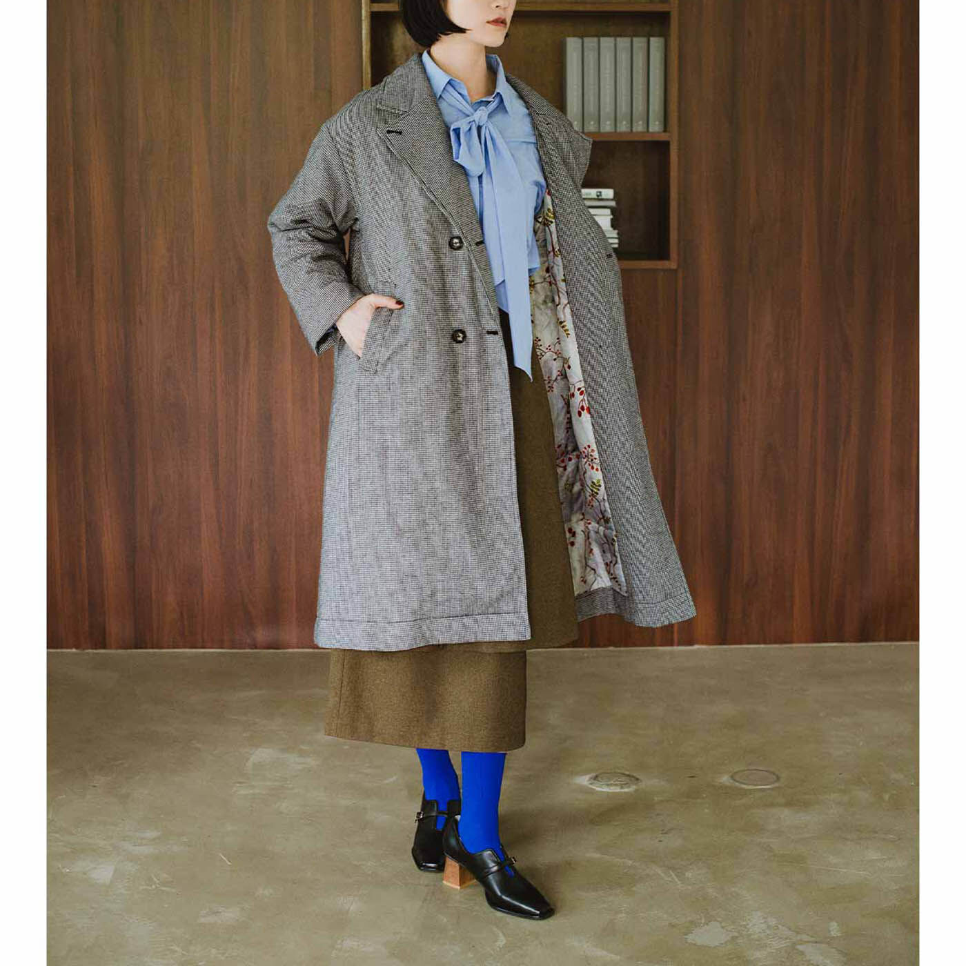 Real Stock|el：ment×山本祐布子 内側ひらりバラの実が華やぐ 中わた入りで軽やか マフラーいらずジャケットコート