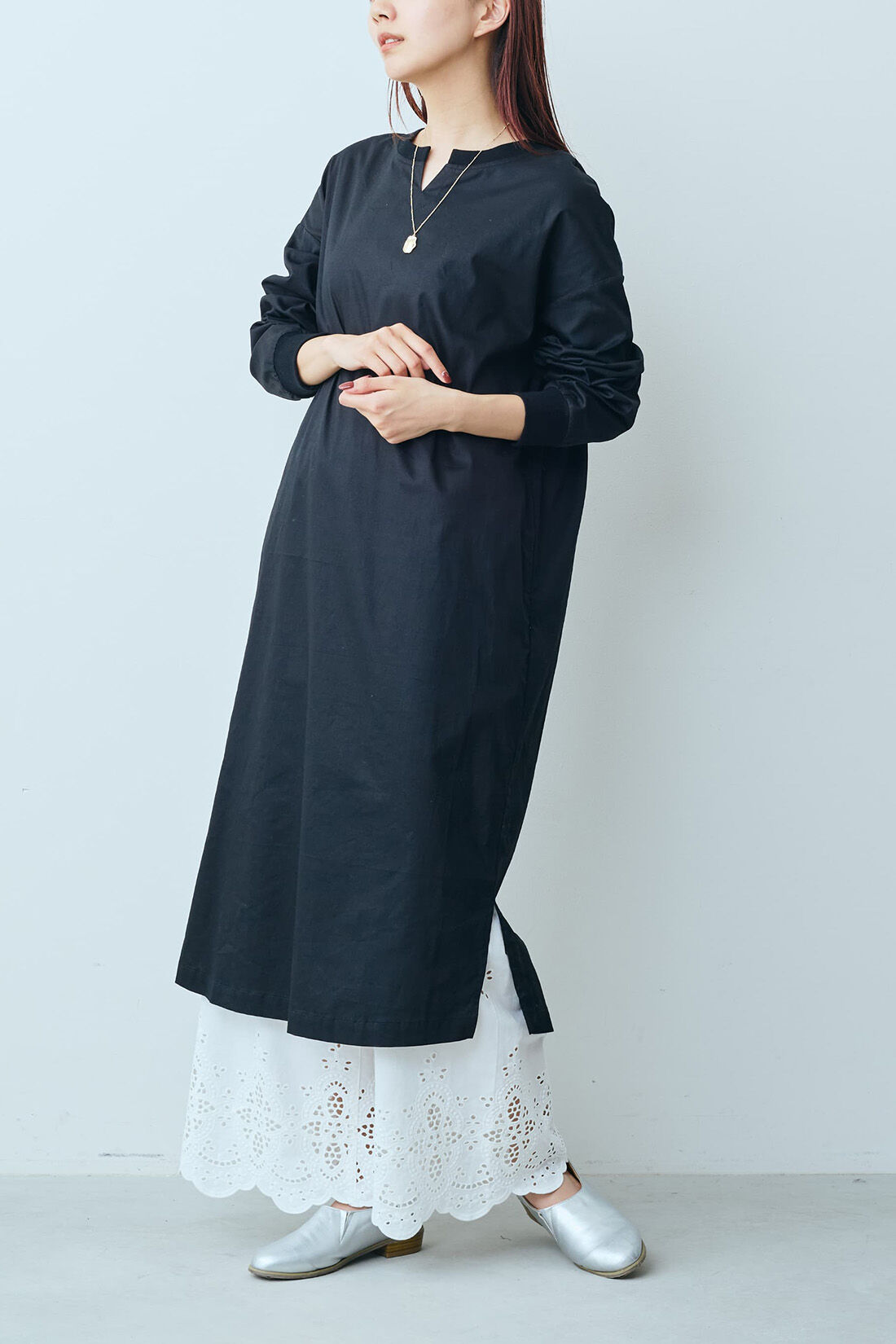 Real Stock|リブ イン コンフォート　Ｌｉｖｅ　Ｌｏｖｅ　Ｃｏｔｔｏｎ？プロジェクト　かぶるだけ！簡単スッキリカジュアルワンピース〈ブラック〉