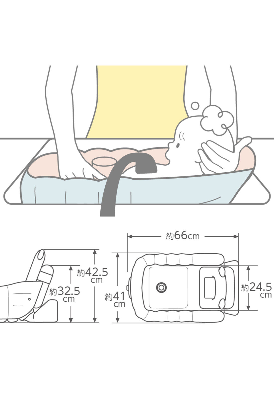 realstock [リアルストック]（Express BOX）|【3～10日でお届け】［Mama select］Richell　ふかふか ベビーバス ステップアップ〈ライトグレー〉|座った体勢がつらいときは、シンクでも沐浴できます。