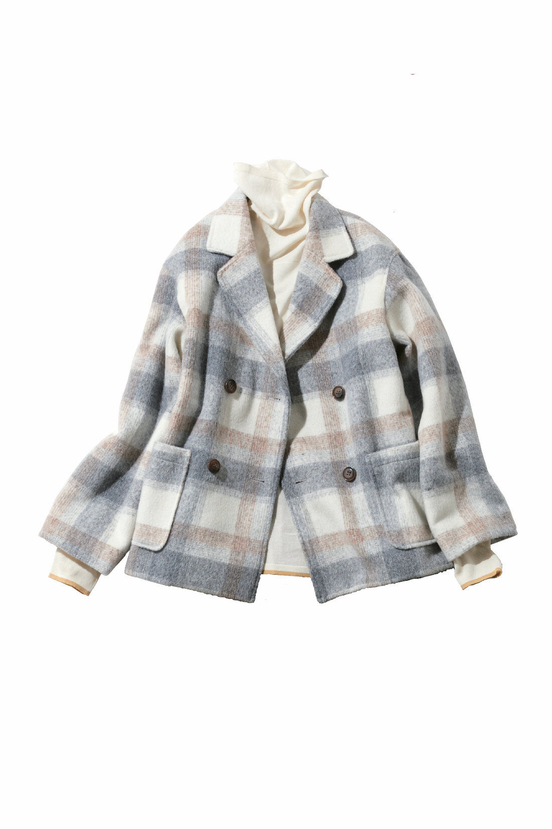 Real Stock|【3～10日でお届け】リブ イン コンフォート やさしい色のチェックコート〈グレーチェック〉|お届けはチェックコートです。