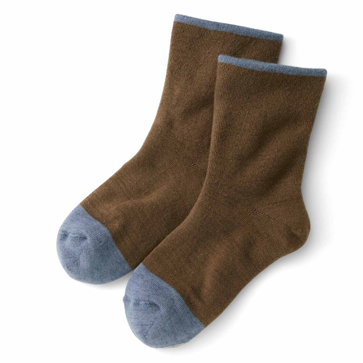 Real Stock|肌側シルク90％ 重ねばきいらず 2種の靴下をひとつに編んだ二重編みソックス|3:ウッドブラウン