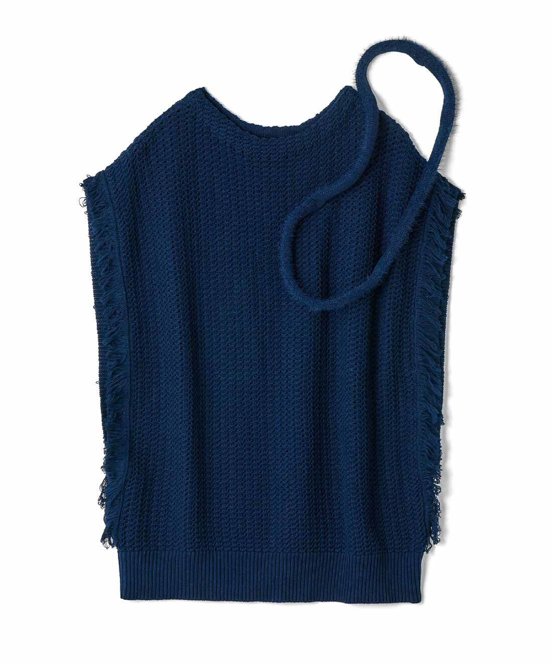 Real Stock|ラミプリュス 重ねて着回しいろいろ コットンフリンジニットベスト〈ニットネックレス付き〉〈ネイビー〉|〈ネイビー〉