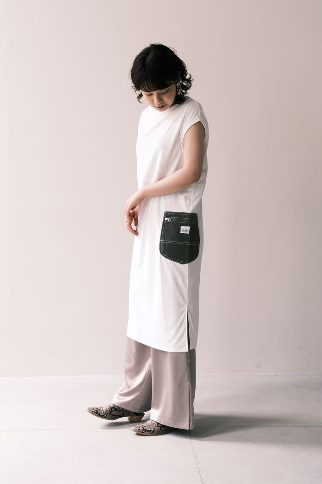 Real Stock|MEDE19F 〈SELECT〉 Lee　フレンチスリーブドレス|1.ホワイト　モデル身長：157cm