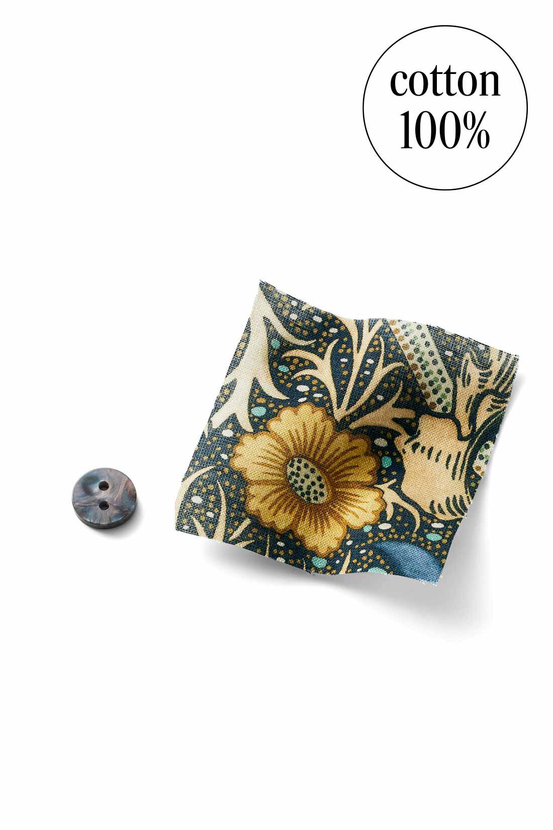 Real Stock|【3～10日でお届け】リブ イン コンフォート 大人モリスの世界 「モリス シーウィード」柄が軽やかにゆれるコットンワンピース〈ブルー〉|薄手で軽やかなコットン100％素材。まだ肌寒い時期、冬は上にニットを重ねても。