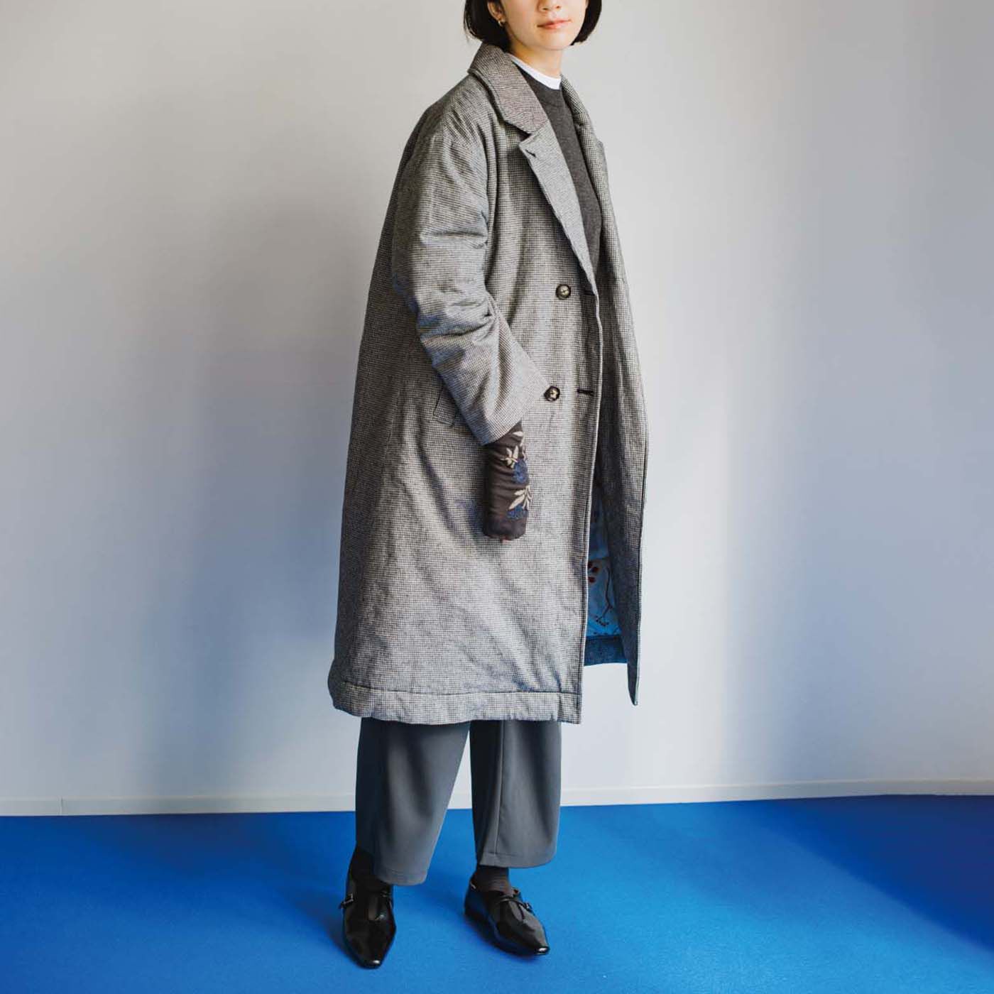 Real Stock|el：ment×山本祐布子 内側ひらりバラの実が華やぐ 中わた入りで軽やか マフラーいらずジャケットコート