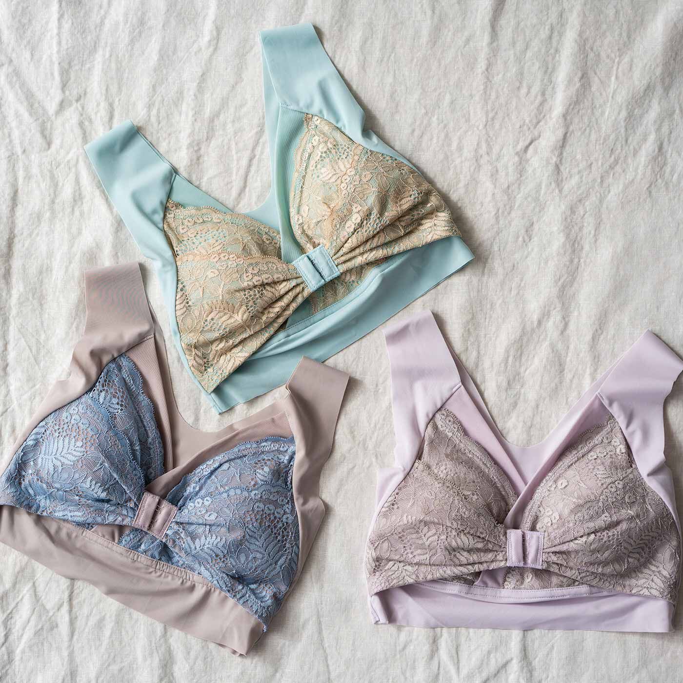 Real Stock|締め付けずに横流れガード しなやかに包み込む 美麗なナイトブラ〈ラベンダー〉