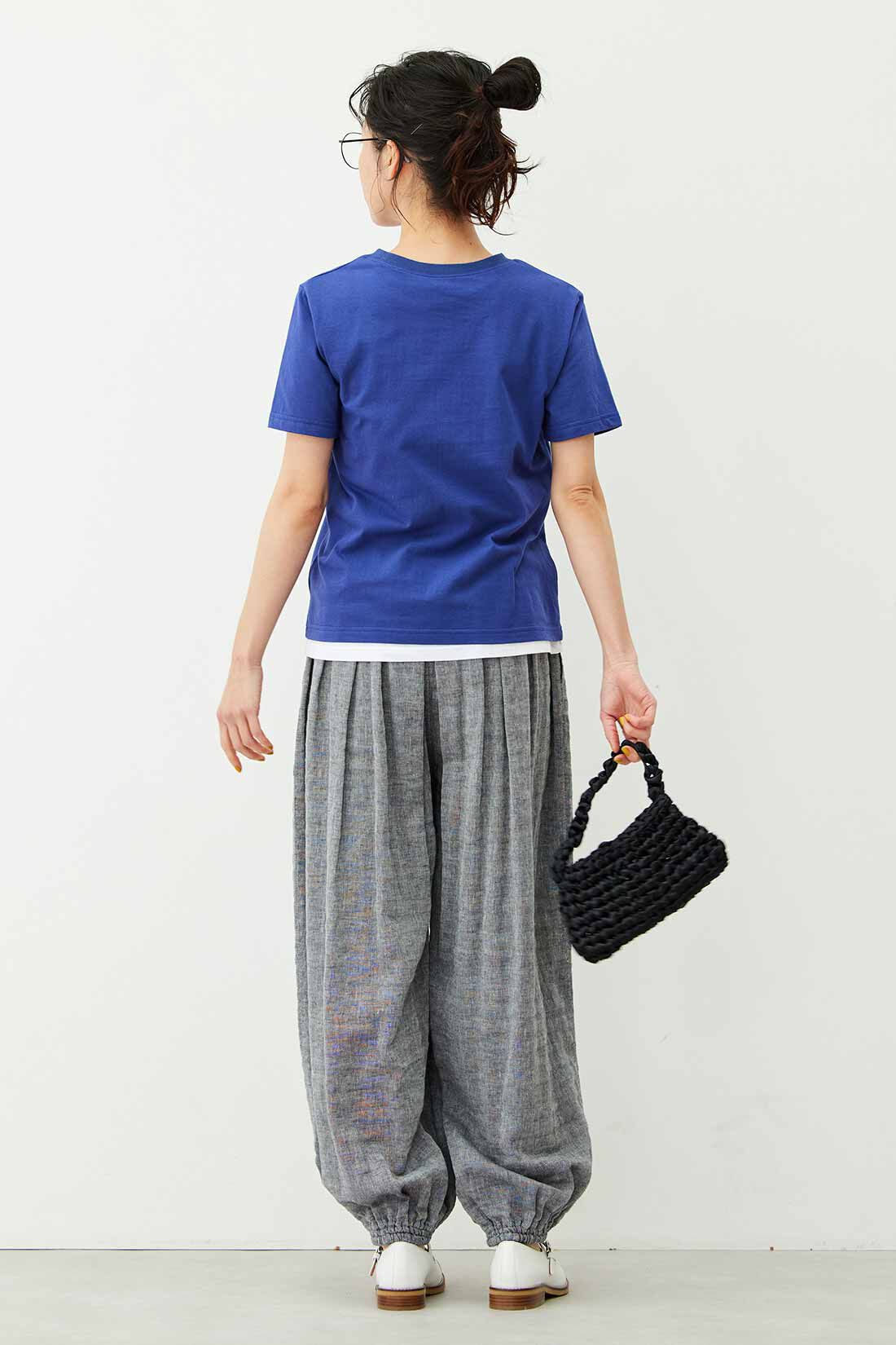 Real Stock|Live love cotton（R）プロジェクト リブ イン コンフォート きれいシルエットのパックTシャツ＆タンクトップセット〈ホワイト＆ブルー〉