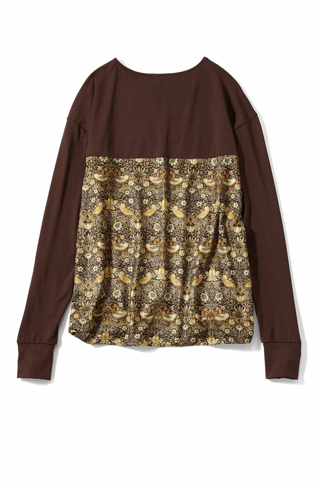 Real Stock|【3～10日でお届け】リブ　イン　コンフォート　大人モリスの世界「いちご泥棒」柄を秘めた優美な水着セット〈ブラウン〉|BACK〈ラッシュガード〉