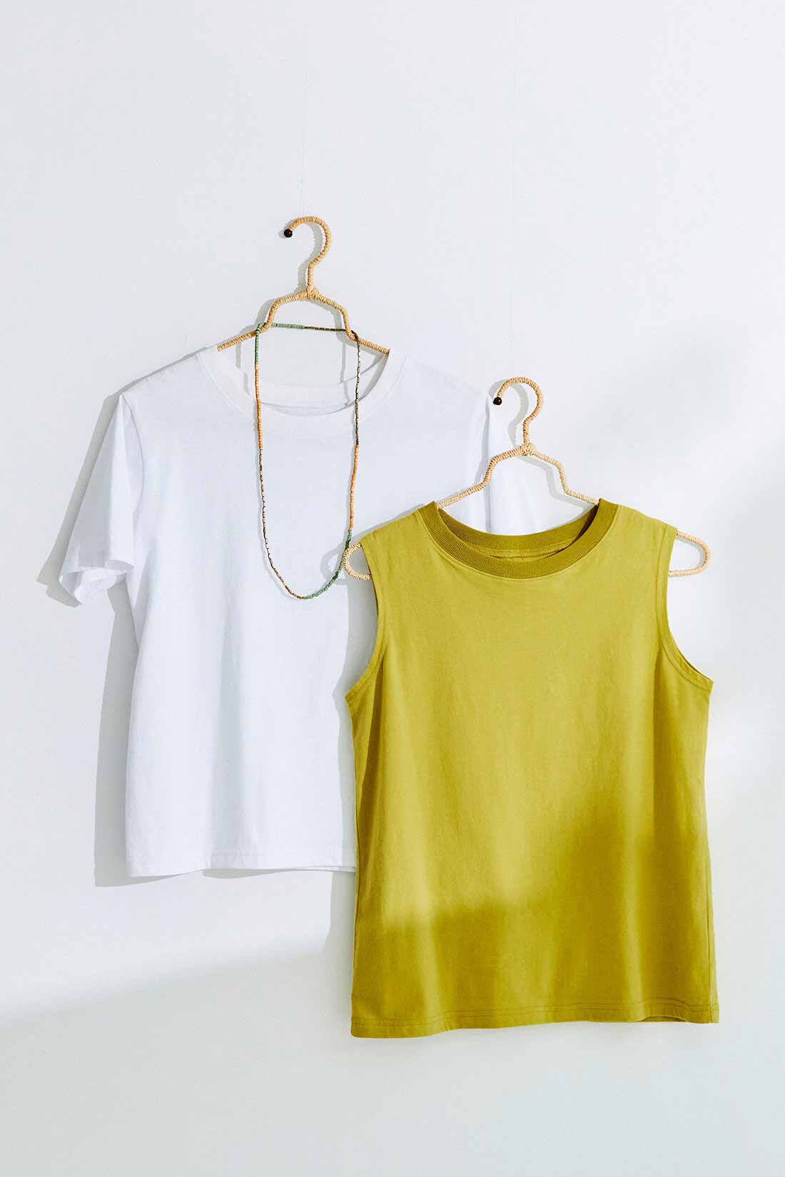 Real Stock|Live love cotton（R）プロジェクト リブ イン コンフォート きれいシルエットのパックTシャツ＆タンクトップセット〈パープル＆ブラック〉|お届けするカラーとは異なります。