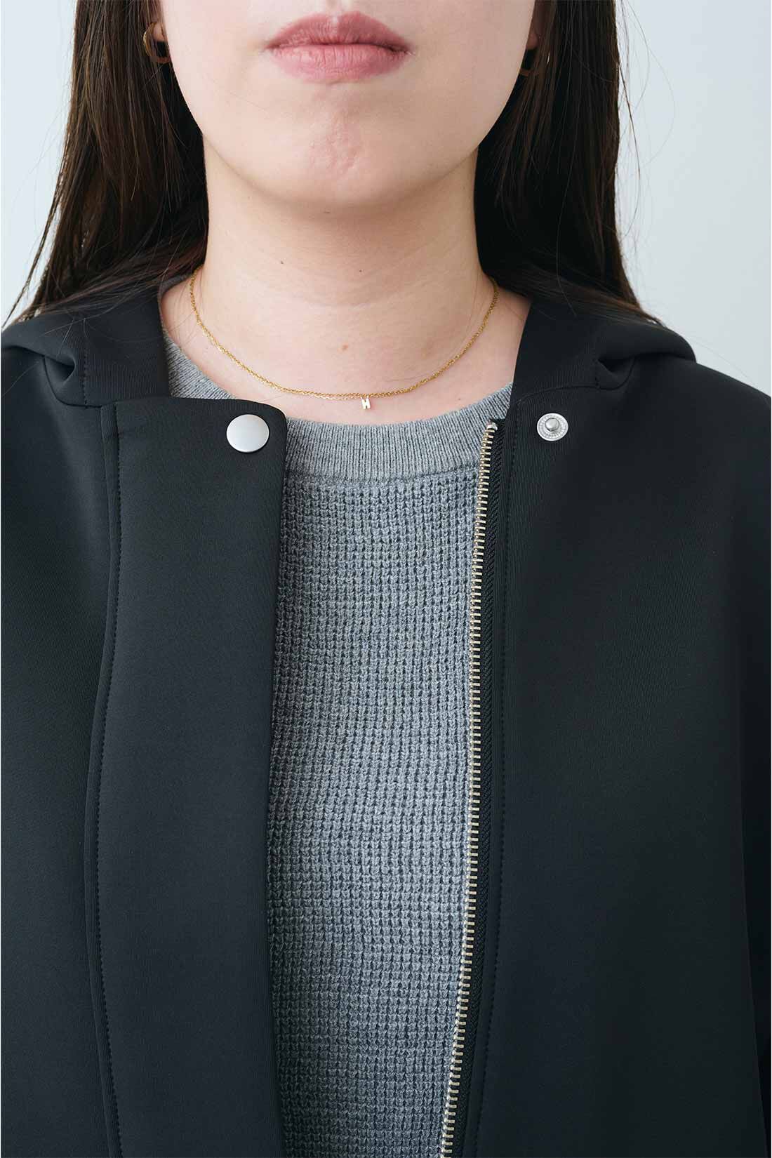 Real Stock|IEDIT[イディット]　すっきり着られるダンボール素材&times;キルティングの上品切り替えコート〈ブラック〉