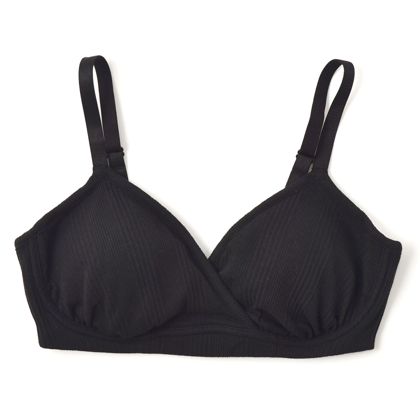 Real Stock|【3〜10日でお届け】［Mama select］産前・産後使える　ランダムリブ即授乳ブラジャー〈ブラック〉