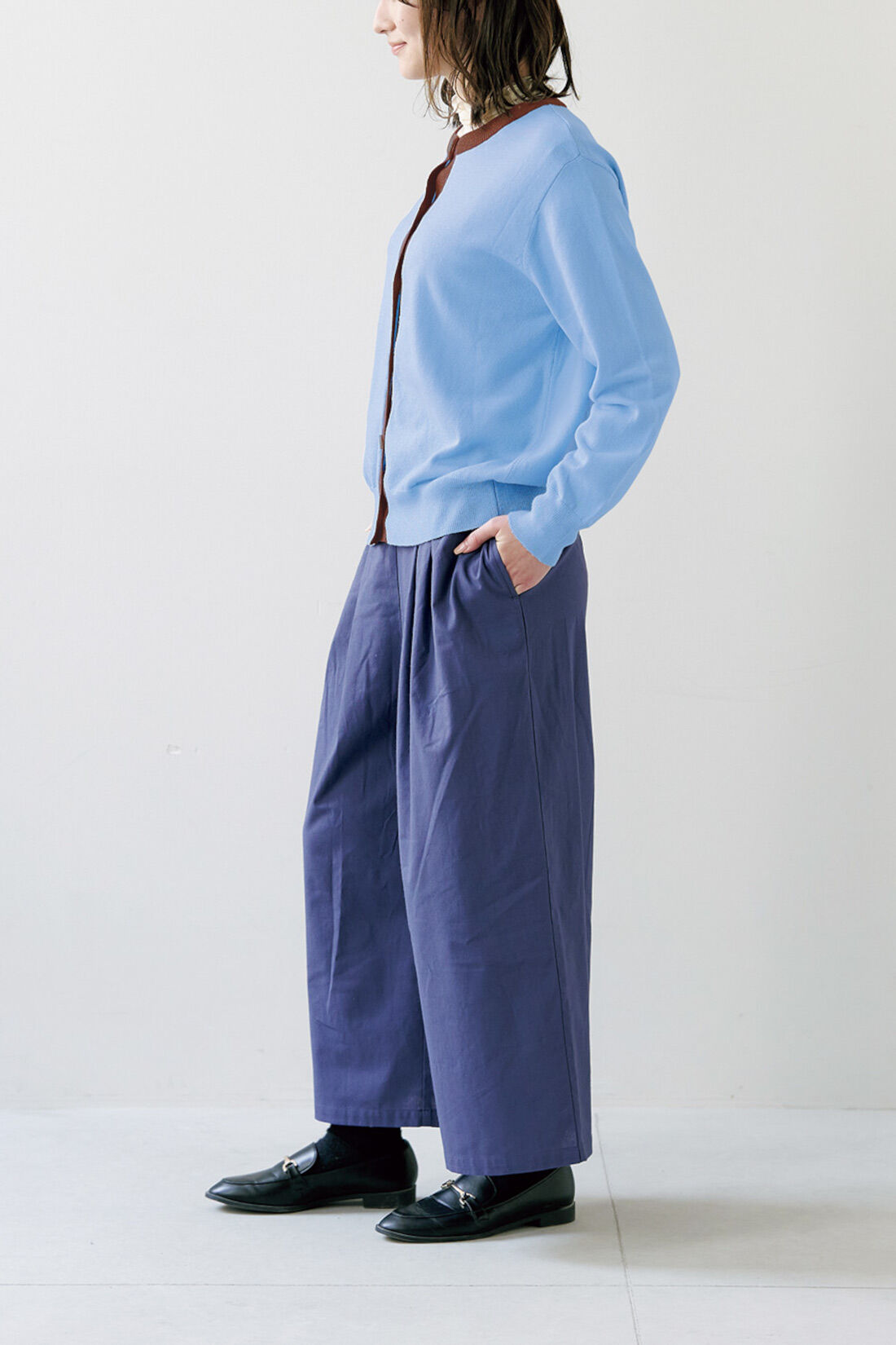 Real Stock|シロップ． コットン100％のカラーガウチョパンツ〈ネイビー〉|身長162cm/Mサイズ着用