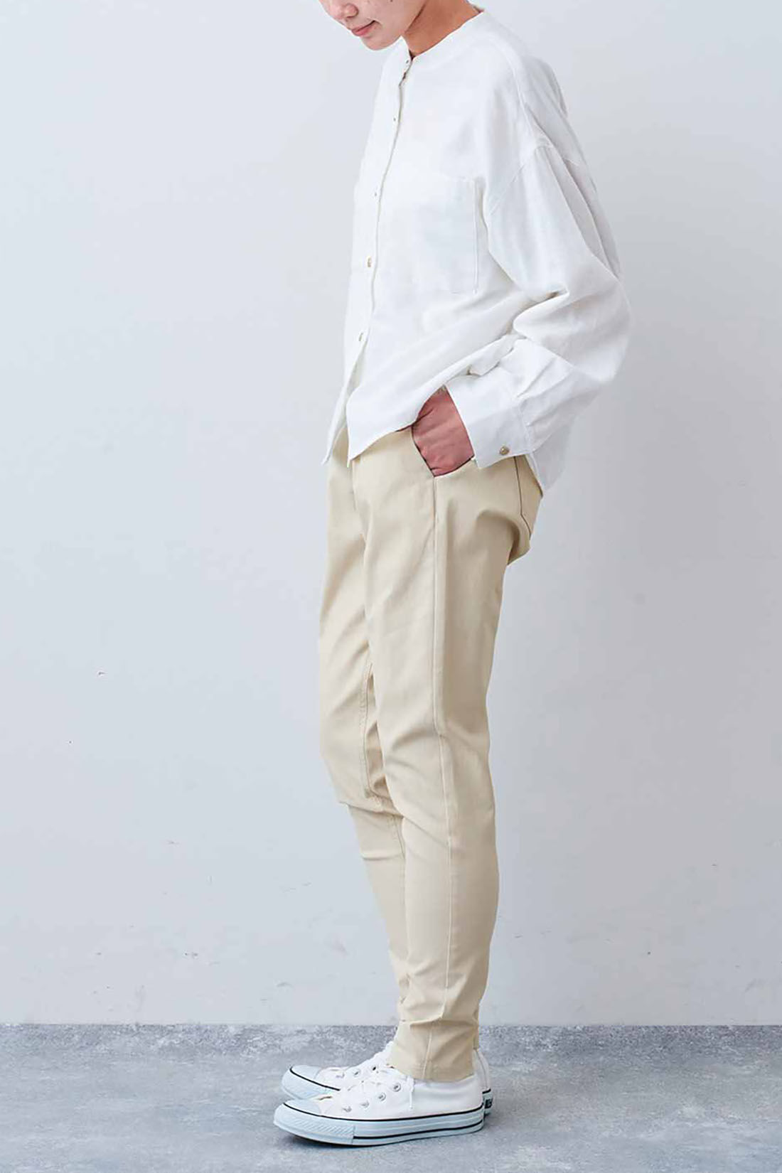 Real Stock|リブ イン コンフォート　ダブルガーゼを軽やかにはおる やわらかなコットンシャツ〈オフホワイト〉