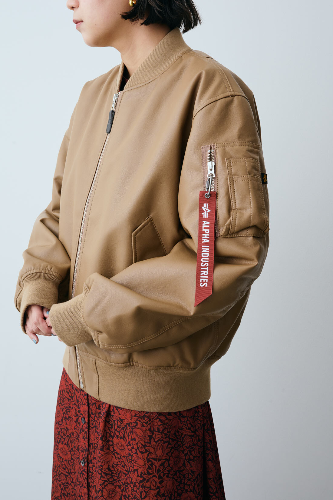 Real Stock|MEDE19F 〈SELECT〉【Alpha Industries】フェイクレザー MA-1|2.ベージュ