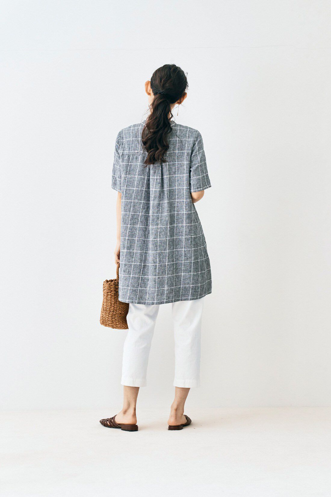 Real Stock|and myera ざっくりとした綿麻チェックチュニック