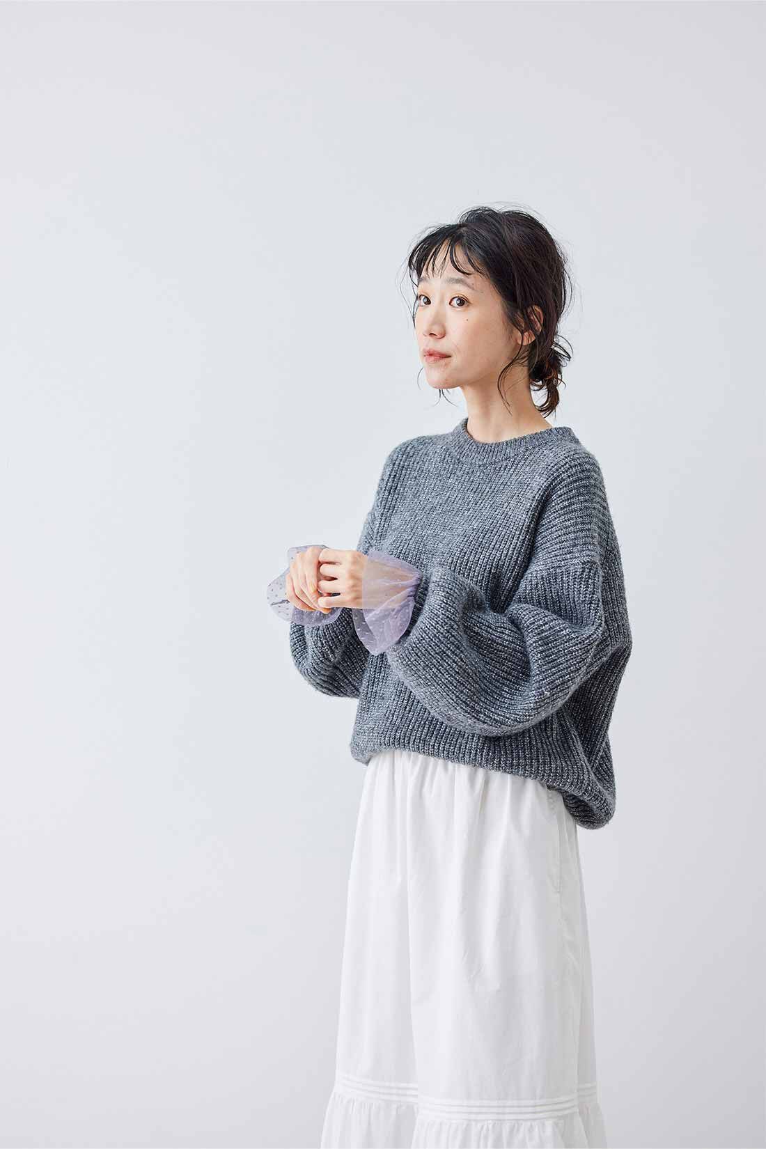 Real Stock|【3～10日でお届け】リブ イン コンフォート　パッと着るだけで即華やぎ！ 大人ラメニットトップス〈チャコールグレー〉