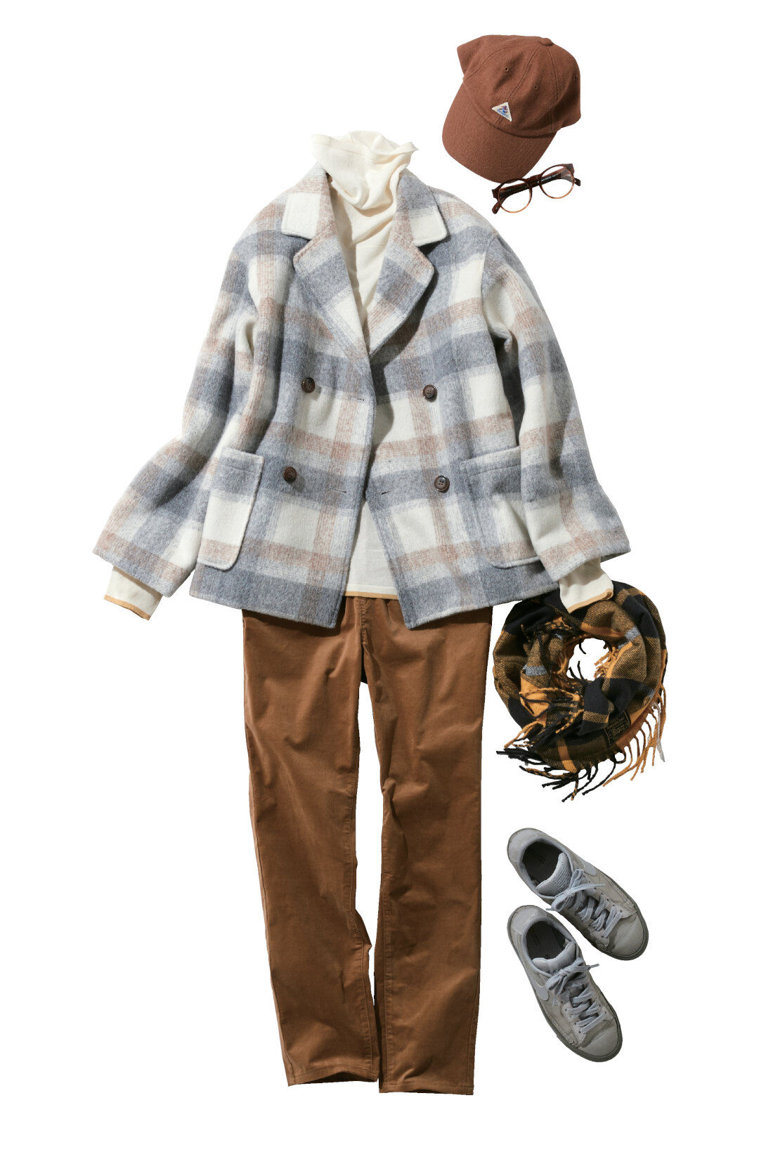 Real Stock|【3～10日でお届け】リブ イン コンフォート やさしい色のチェックコート〈グレーチェック〉|これは参考画像です。お届けはチェックコートです。