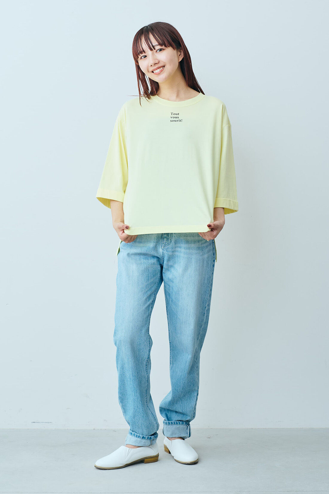 Real Stock|リブ イン コンフォート　Ｌｉｖｅ　Ｌｏｖｅ　ＣｏｔｔｏｎⓇプロジェクト　ロングシーズン使える　六分袖オーガニックコットンＴシャツ 〈イエロー〉