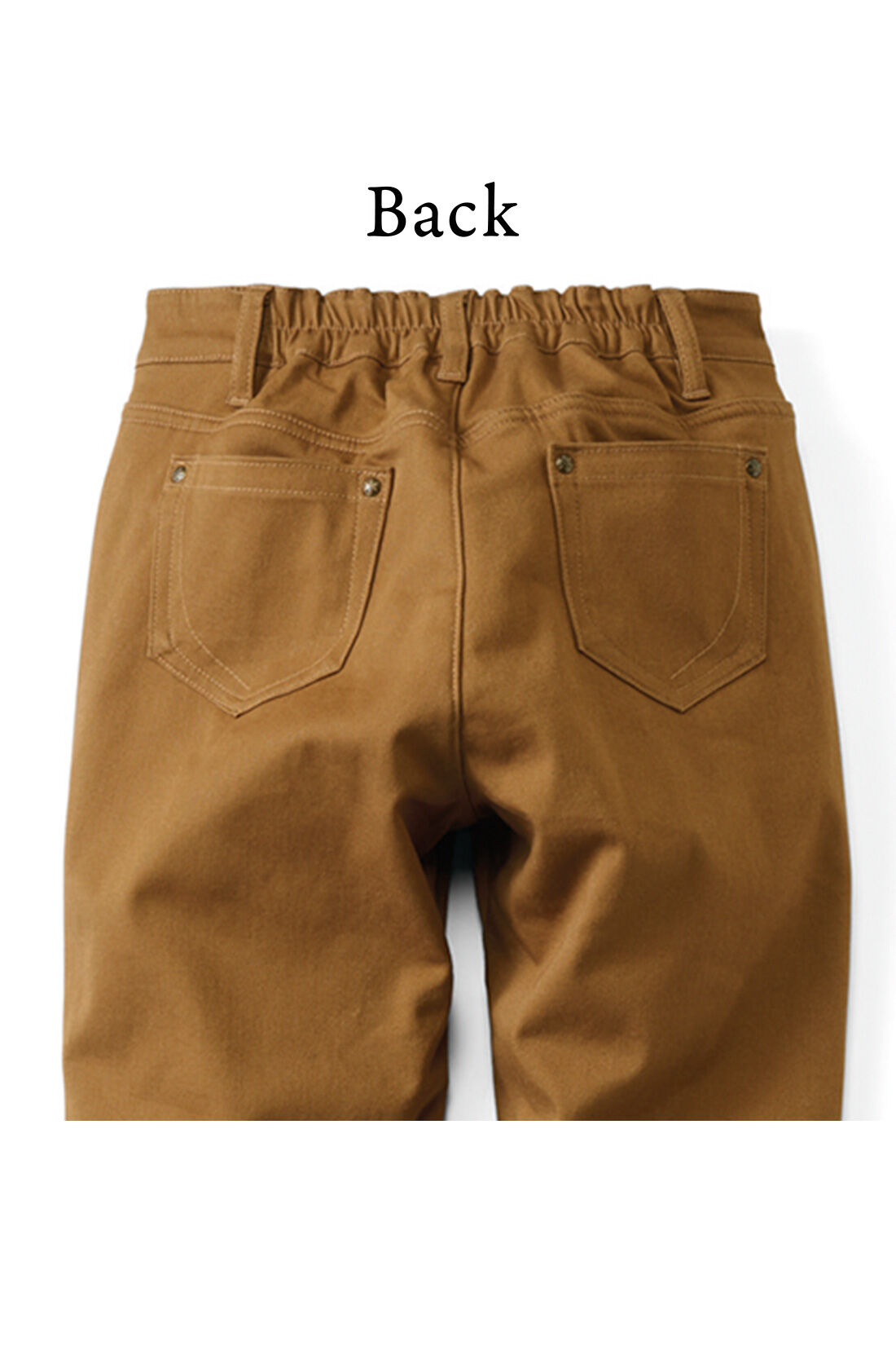 Real Stock|【3～10日でお届け】リブ イン コンフォート　ぬくぬくでしあわせ　あったかすっきり裏ボアパンツ〈デニム〉|ウエスト後ろ中心に入ったゴムでフィット感をちょうどよく仕上げました。ポケットのカーブステッチでこっそり小尻見え。※お届けするカラーとは異なります。