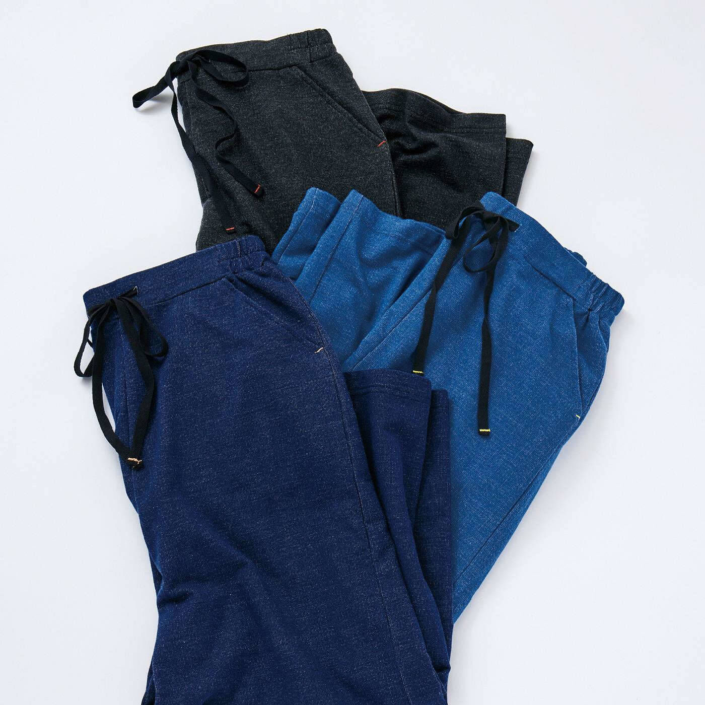 Real Stock|フラウグラット　すらりソフトなはき心地♪　デニム風カットソーパンツ〈吸水速乾〉〈インディゴネイビー〉