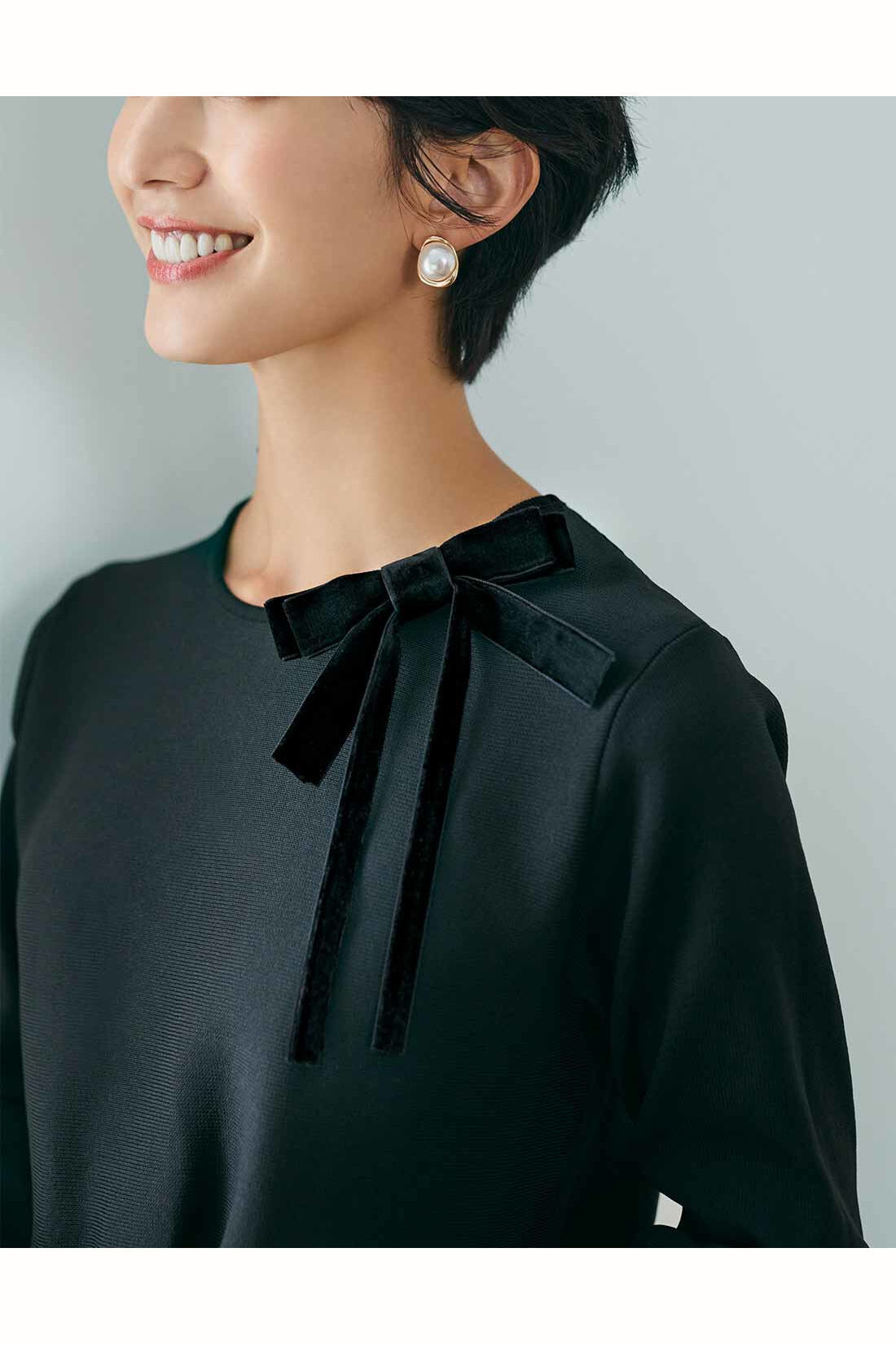 Real Stock|IEDIT[イディット]　福田麻琴さんコラボ ノーブルに彩るベロアリボンブローチ〈ブラック〉