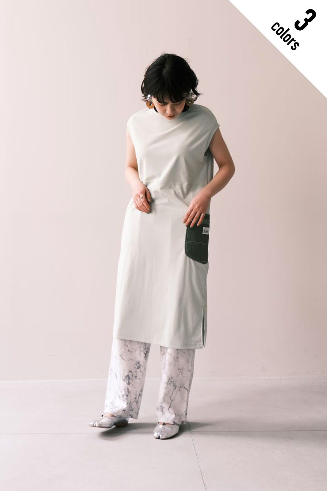 Real Stock|MEDE19F 〈SELECT〉 Lee　フレンチスリーブドレス|2.ミント　モデル身長：157cm