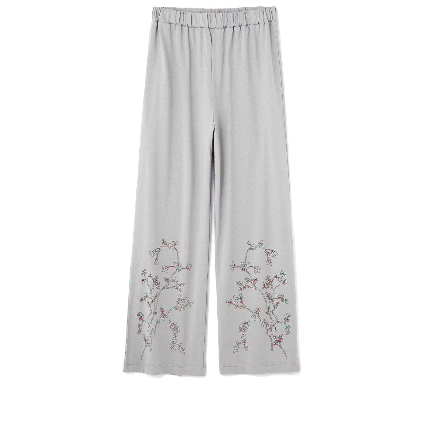 Real Stock|el:ment×山本祐布子　暮らしの植物で足もと華やぐ　コットン１００％のきれいめ　カットソーパンツ〈UV対策〉〈ミストグレー〉|〈ミストグレー〉ウエストは総ゴムで快適に。