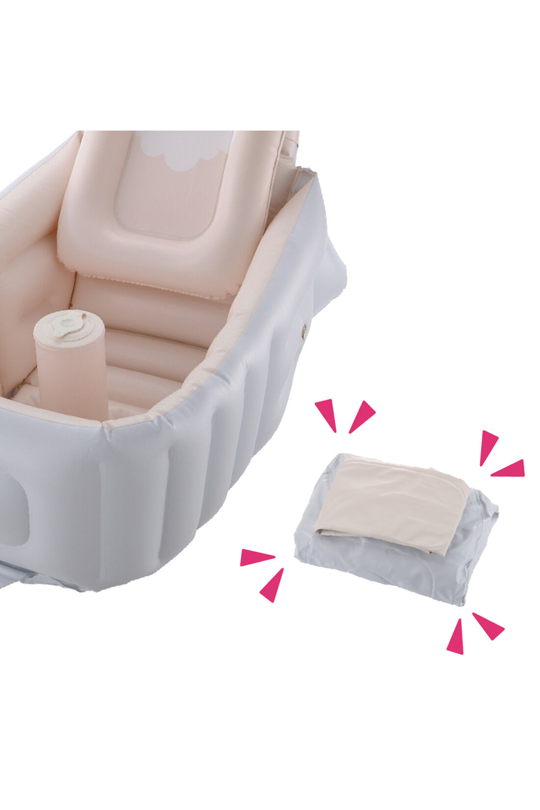 realstock [リアルストック]（Express BOX）|【3～10日でお届け】［Mama select］Richell　ふかふか ベビーバス ステップアップ〈ライトグレー〉|小さくたためるので、収納も持ち運びもラクです。