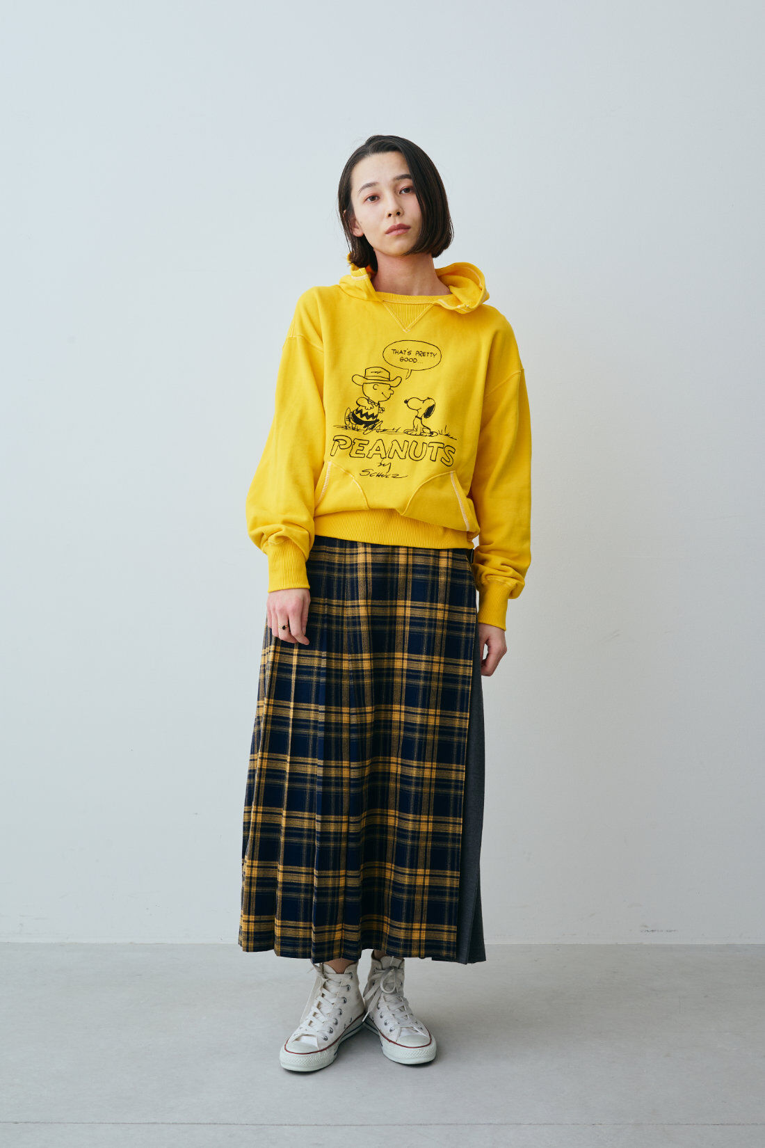 Real Stock|MEDE19F 〈SELECT〉【LEE】PEANUTS RETRO HOODIE|〈イエロー〉モデル身長：168cm