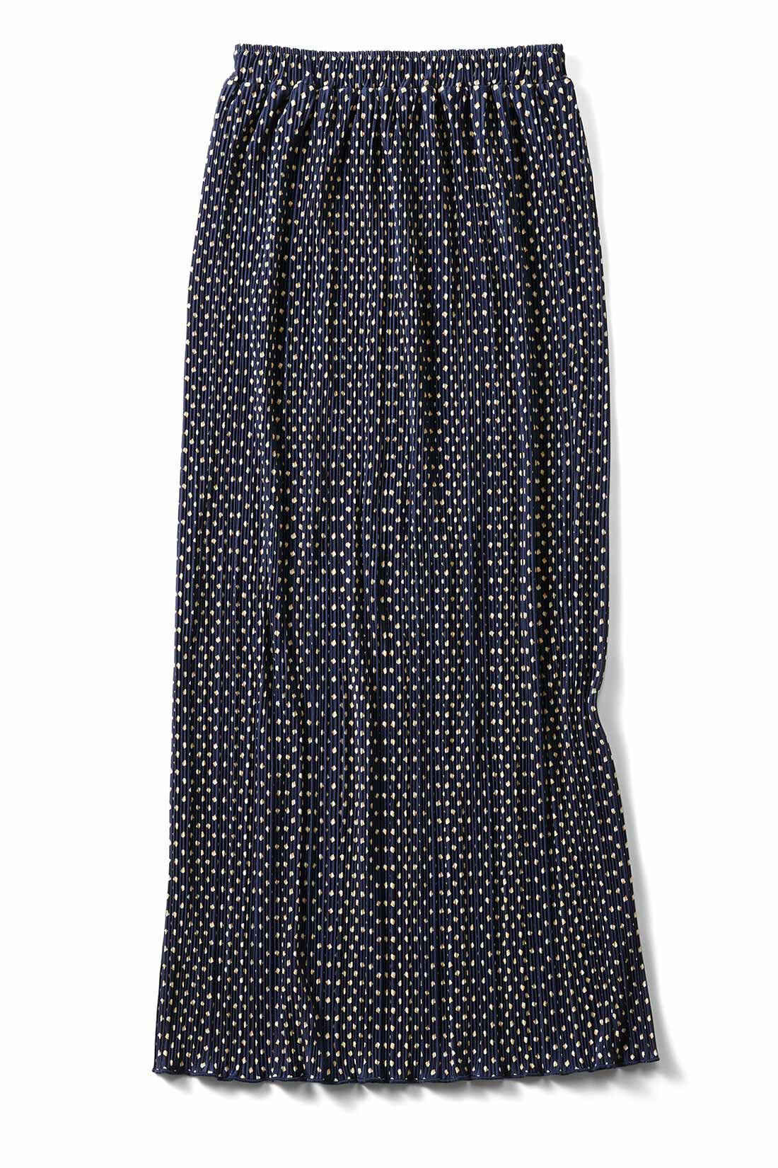 Real Stock|リブ イン コンフォート　驚くほどのらくちんさ！ ほどよくきれいに見える プリーツスカート〈ネイビー〉|〈ネイビー〉