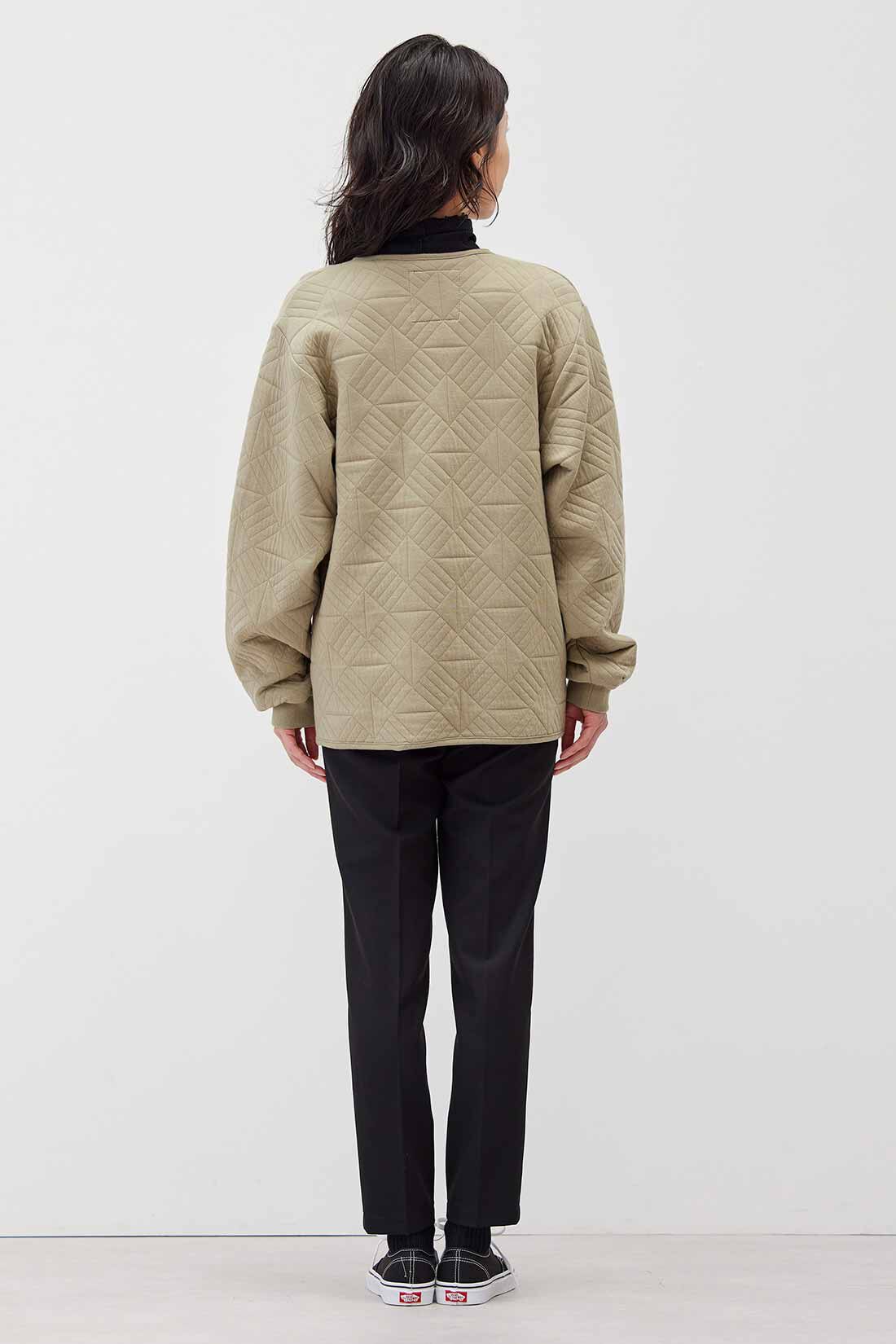 Real Stock|リブ イン コンフォート　季節の変わり目に大活躍する ふかふかキルティングカットソーブルゾン〈ライトカーキ〉