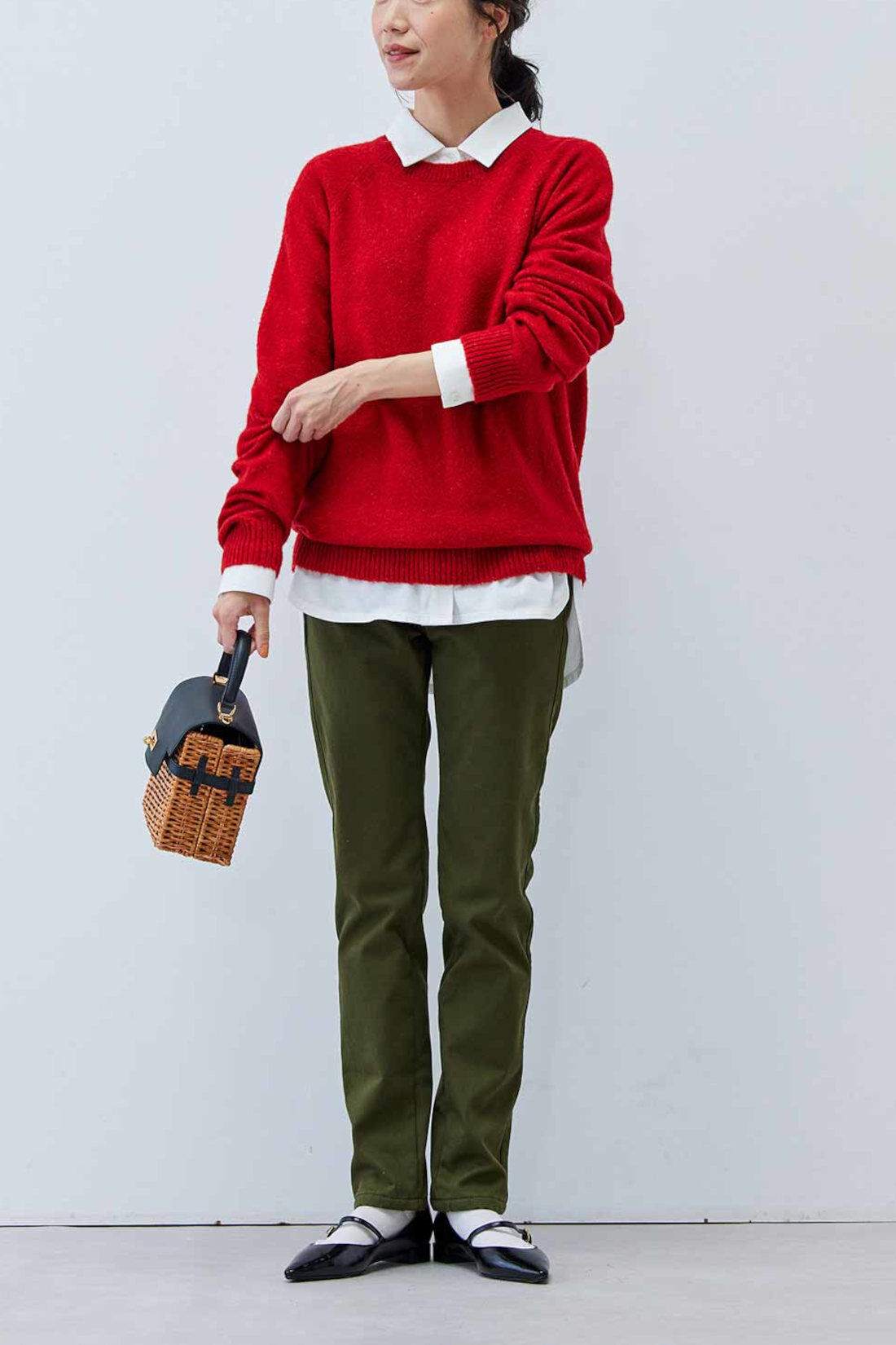 Real Stock|リブ イン コンフォート　ふんわりやさしいヤク混素材のウォッシャブルニットトップス〈レッド〉