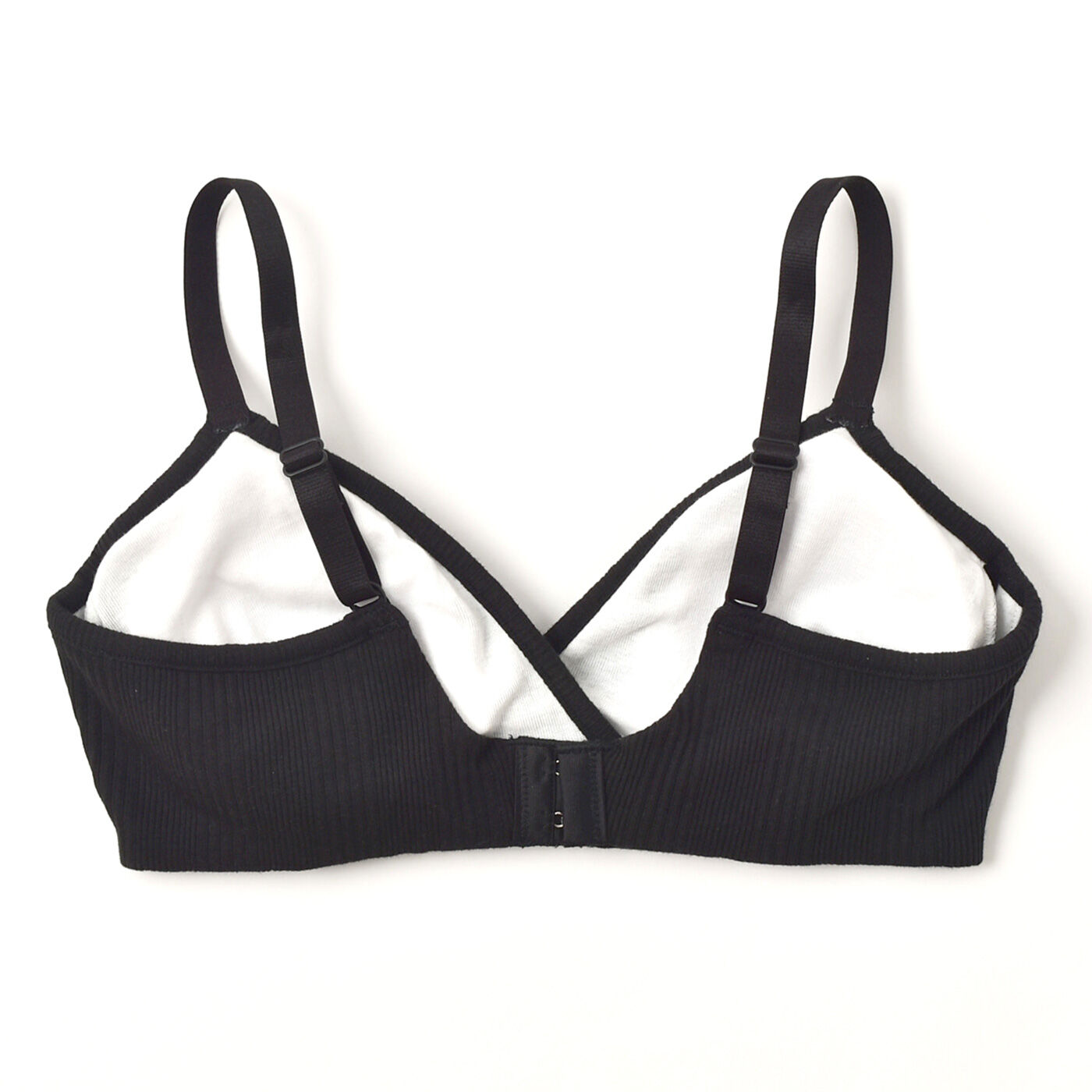 Real Stock|【3〜10日でお届け】［Mama select］産前・産後使える　ランダムリブ即授乳ブラジャー〈ブラック〉|裏面は肌にやさしい綿100%