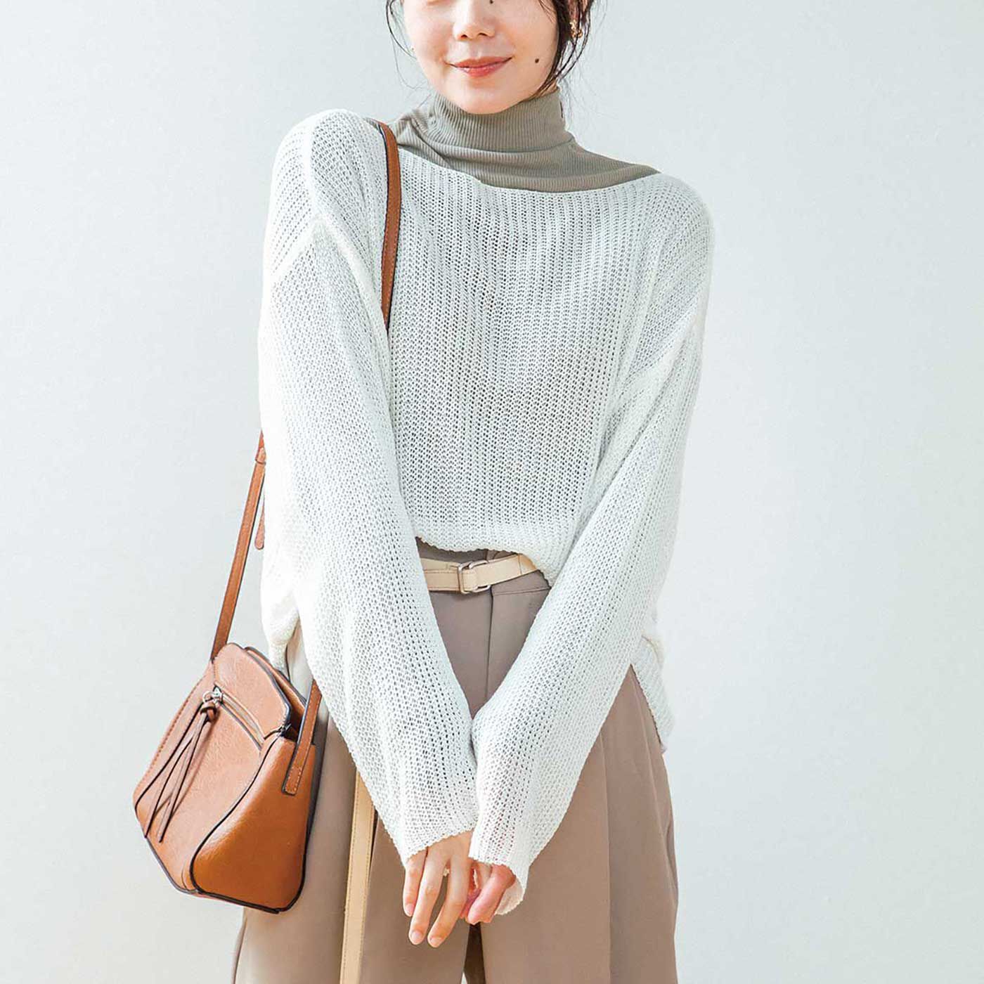 Real Stock|UV＆汗むれ対策　吸汗速乾ハイネックリブインナー〈カーキベージュ〉