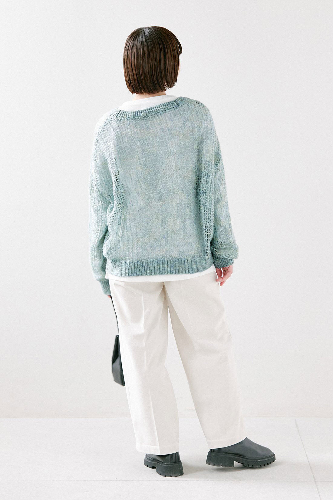 Real Stock|IEDIT[イディット]　やさしく透ける ふわほわシアーニットトップス〈エアリーミントグリーン〉