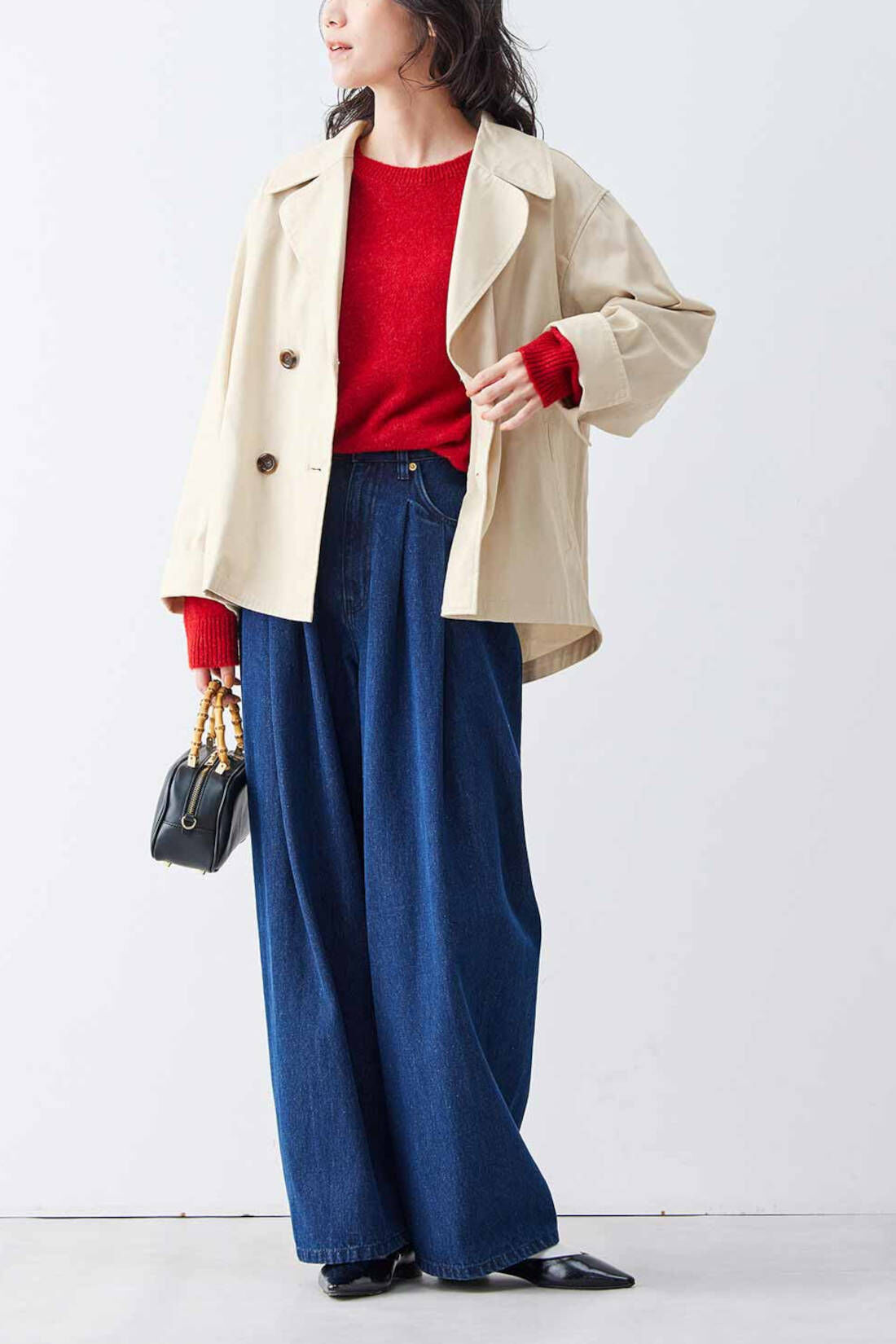 Real Stock|リブ イン コンフォート　ふんわりやさしいヤク混素材のウォッシャブルニットトップス〈レッド〉