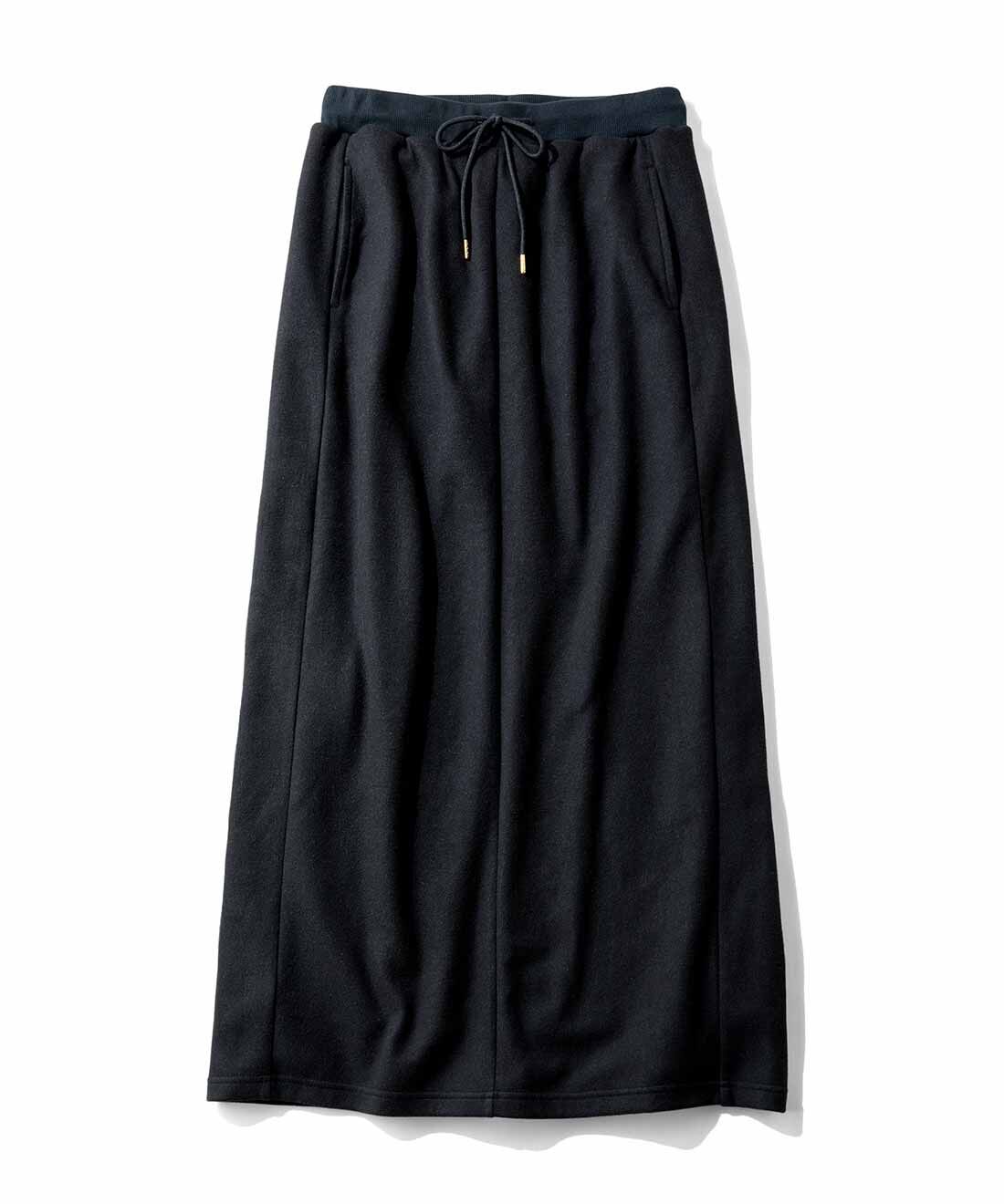 Real Stock|【3～10日でお届け】リブ イン コンフォート 外でも家でも極上の暖かさ！ リラックス裏ボアカットソーロングスカート〈ブラック〉|ブラック