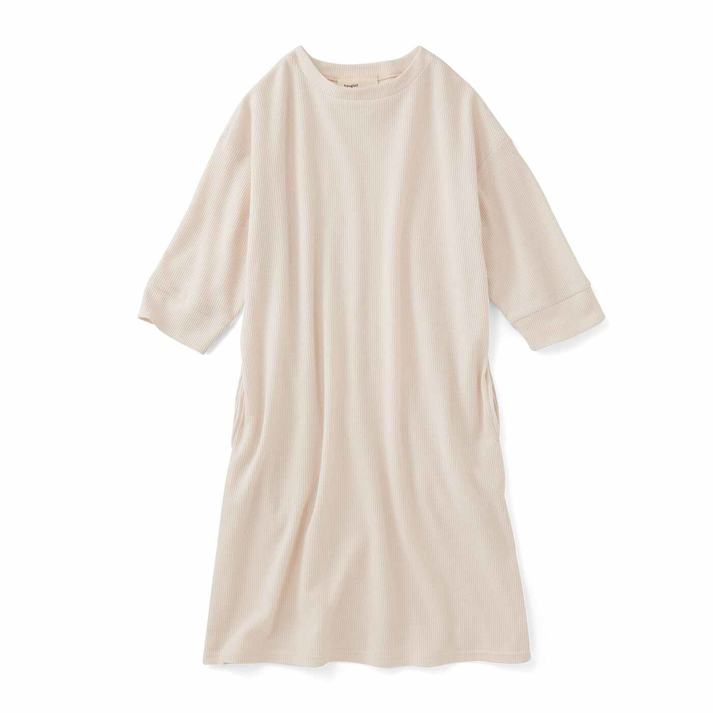 Real Stock|フラウグラット 伸びやからくちん♪ 着心地さらりのきれいめワッフルチュニック〈アイボリー〉|〈アイボリー〉