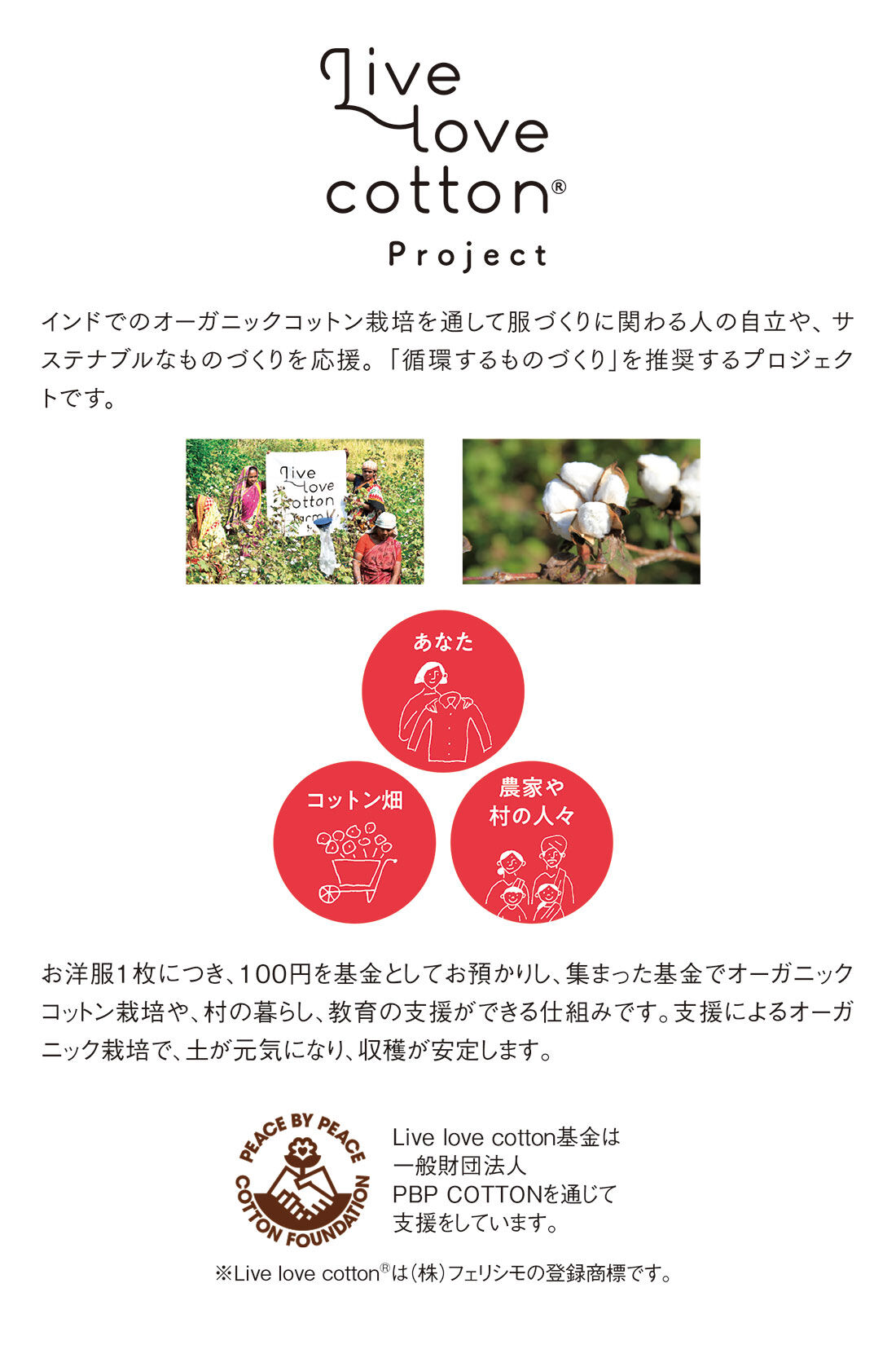 Real Stock|リブ イン コンフォート　Live love cotton project　お花を紡いで笑顔がつながる　象さん刺しゅうのトートバッグ