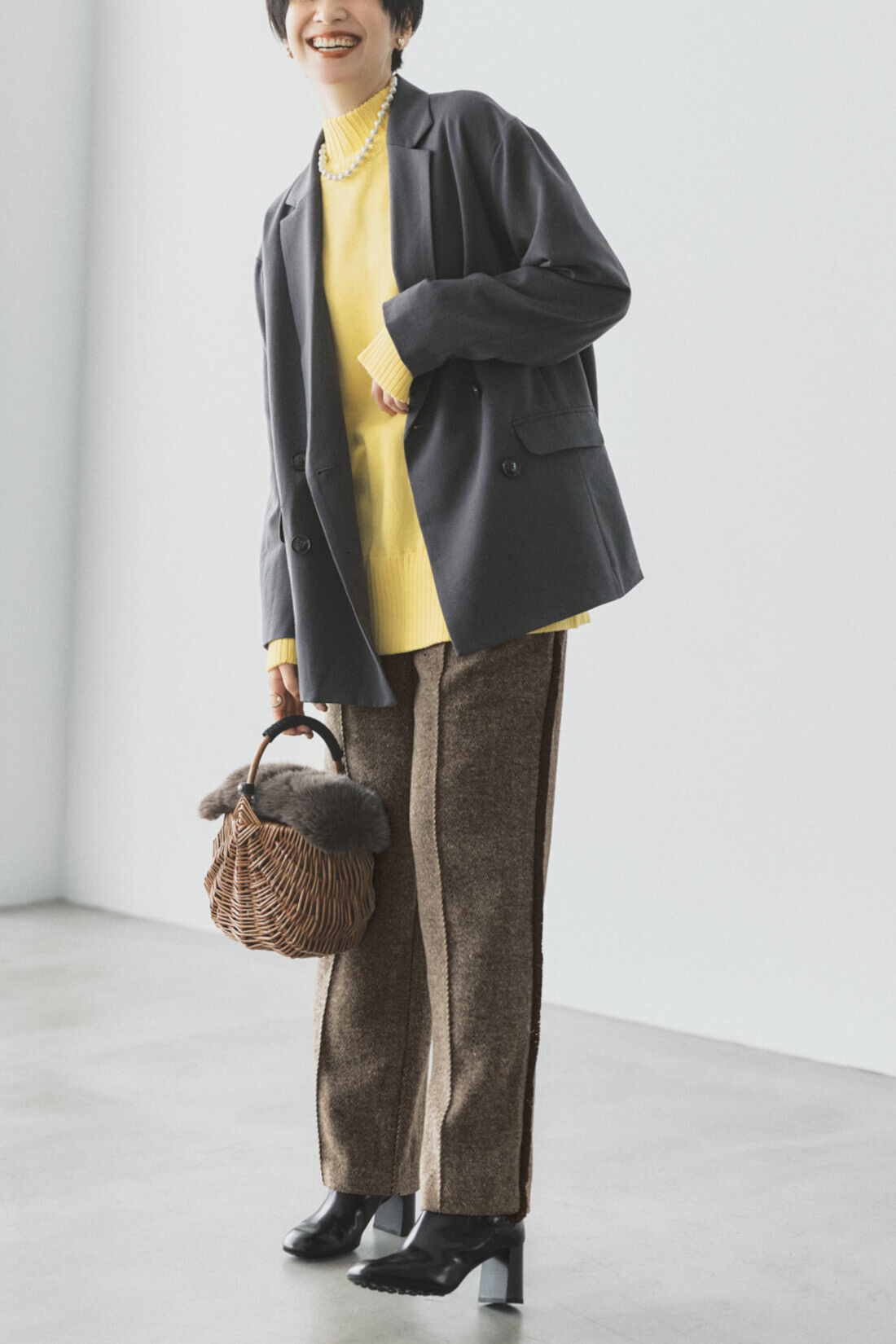 Real Stock|IEDIT[イディット]　小森美穂子さんコラボ ゆるシルエットのこなれ見えジャケット〈チャコールグレー〉