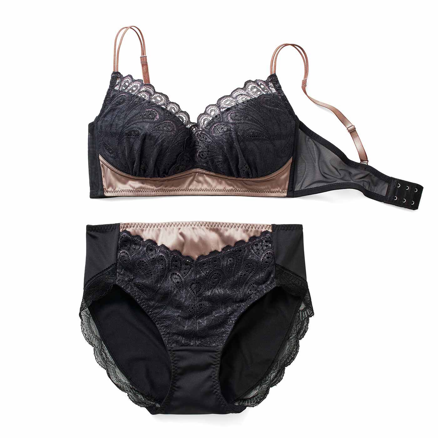 Real Stock|迷える大人に黒の魔法 遊び心と個性を宿した ノンワイヤーブラ＆ショーツ〈サテンブラック〉