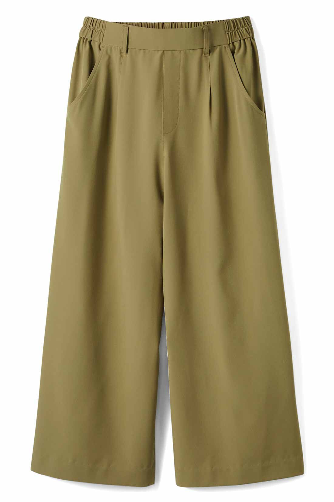 Real Stock|IEDIT[イディット]　UVカット・接触冷感・撥水（はっすい）加工がうれしい エアノビ涼やかきれい見えワイドパンツ〈カーキ〉|〈カーキ〉