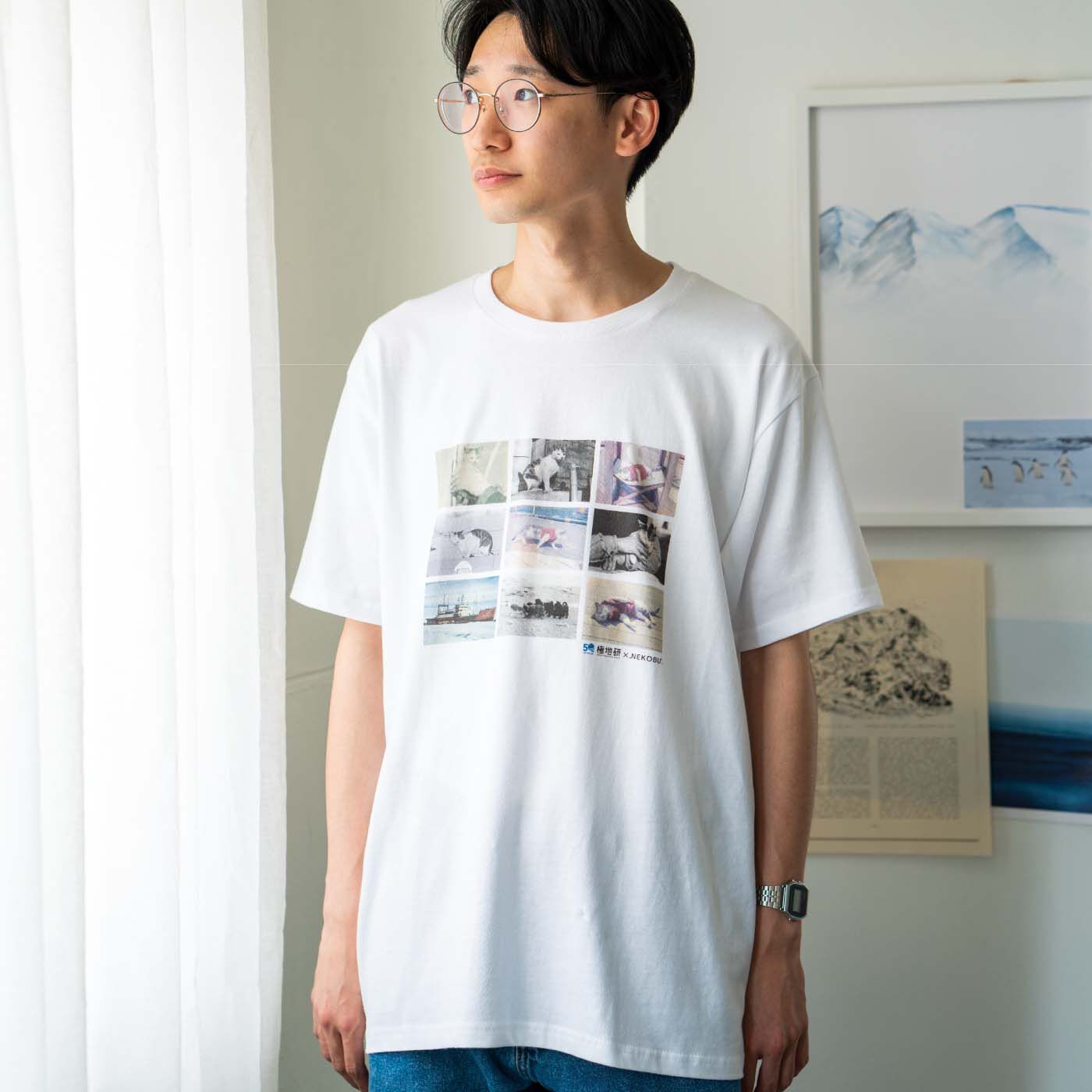 Real Stock|国立極地研究所×猫部　南極へ行った猫たけしの思い出Tシャツ|モデル身長168cm　サイズ3着用