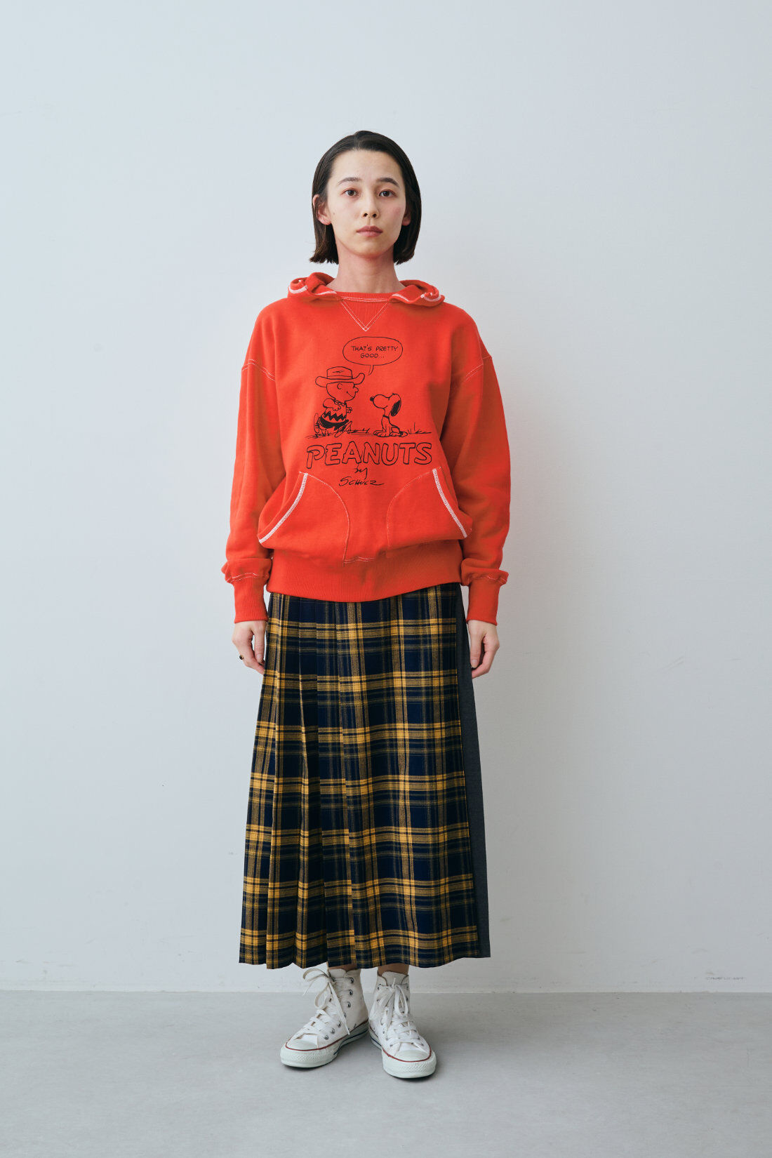 Real Stock|MEDE19F 〈SELECT〉【LEE】PEANUTS RETRO HOODIE|〈レッド〉モデル身長：168cm