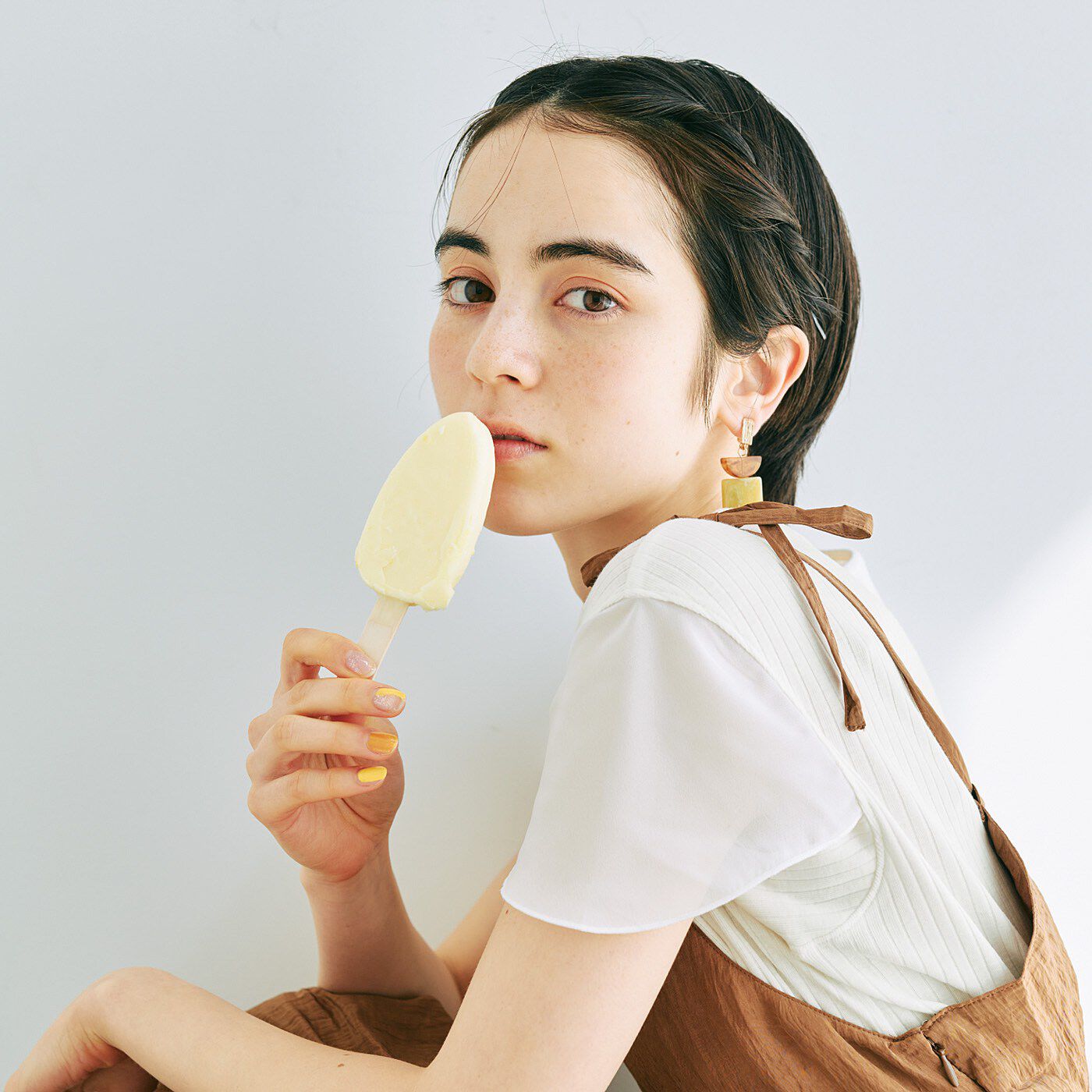 Real Stock|肩肉腰肉をなかったことに　ふわり袖付きワイドリブインナー〈３Ｌ～６Ｌ〉〈オフホワイト〉