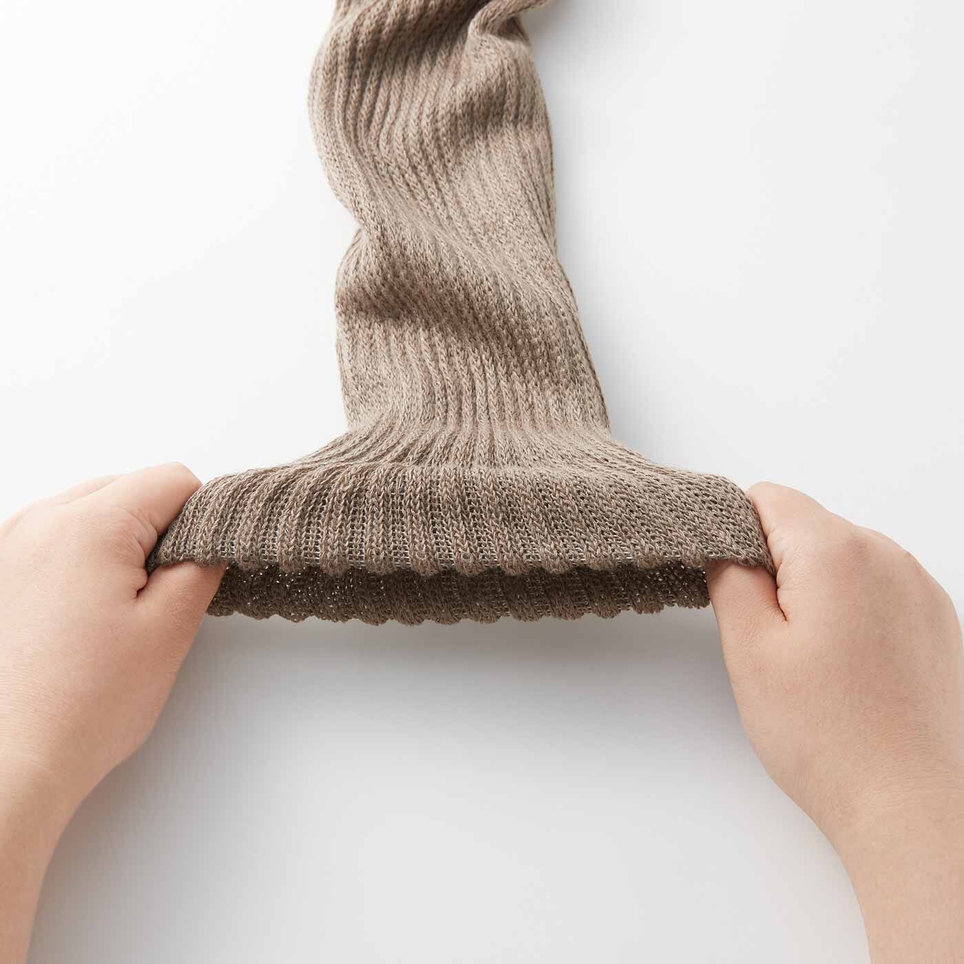 Real Stock|ぐーんと伸びて包み込む シルク混&times;ウール混の二重仕立てレッグウォーマー|やわらかいゴムリブ編みだから横に伸びて快適フィット。